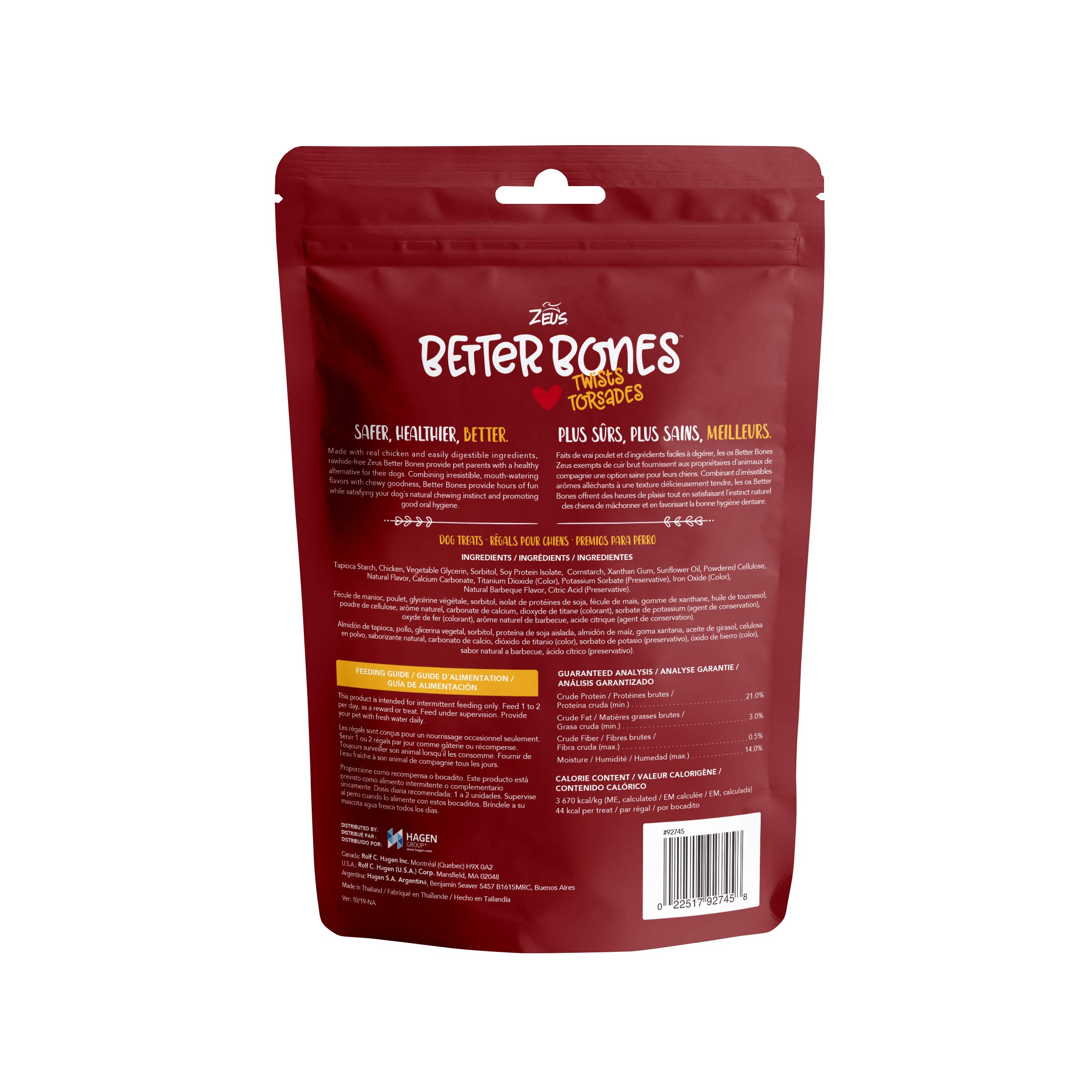 Zeus Better Bones BBQ Chicken Flavor Dog Treats - 10 Chicken-Wrapped Twists for Dogs - Crunchy Dental Chews for Medium & Large Breeds - Perfect for Training Rewards & Oral Health Care