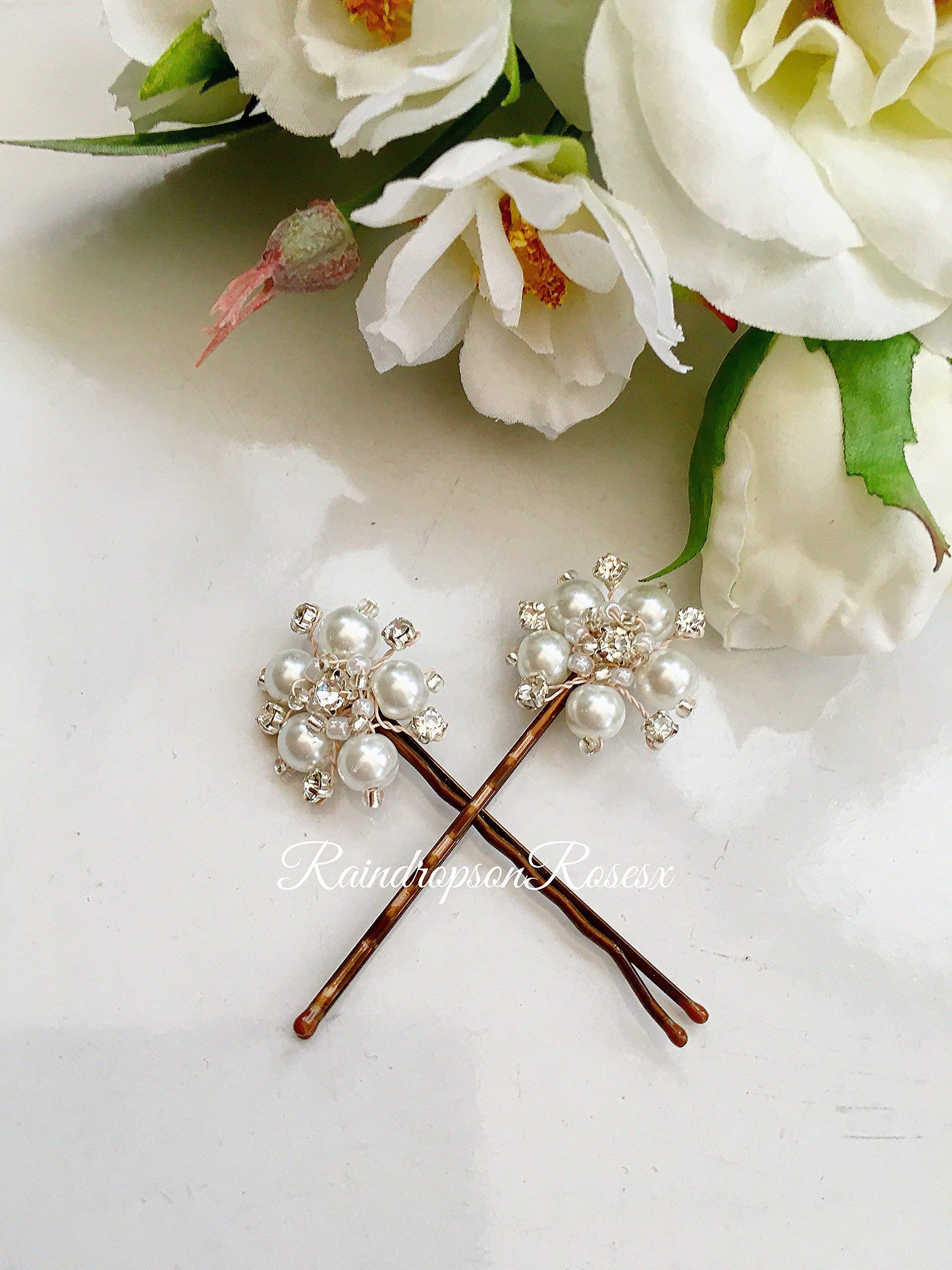 Pearl & Diamond Flower Hair Bobby Pins - Elegant Wedding Hair Accessories for Brides, Bridesmaids, Prom, Dance, Party & Ballet - Perfect for Special Occasions and Everyday Glam