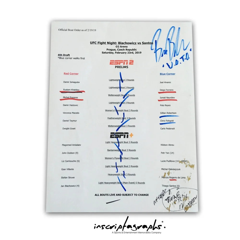 Bruce Buffer UFC Czech Republic Official Bout Order List 2/23/19 - Authentic Event Used Memorabilia for UFC Fans & Collectors - Perfect for Sports Memorabilia Displays & UFC Collectibles