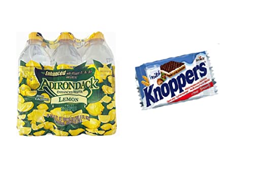 Adirondack Enhanced Water Lemon Fruit Flavored Beverage 16.9oz (12-Pack) & Knoppers Hazelnut Wafer Bars 0.8oz - Refreshing Hydration & Snack Combo for Workouts, Office, or On-the-Go