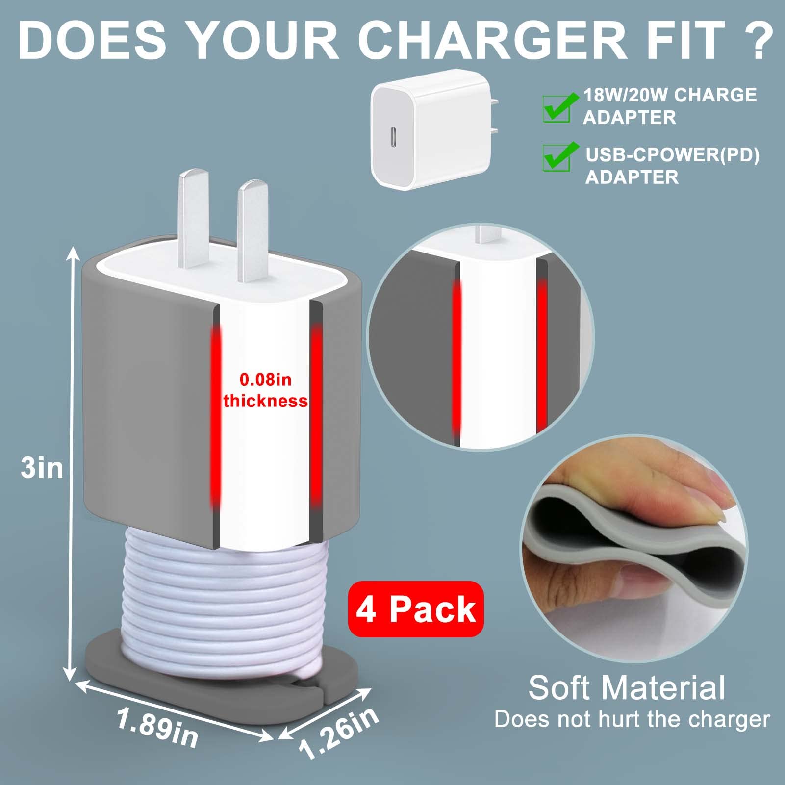 XANGNIER 2-in-1 Silicone Charger Protector & Cable Organizer - 4 Pack Phone Charger Case with Anti-Break Protection for iPhone 11/12 (18W/20W Fast Charging) - Perfect for Home, Office & Travel Use (Charger Not Included)
