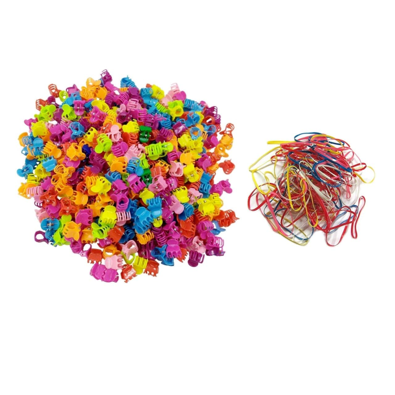 Zintalic 50 Pcs Mini Hair Claw Clips & 120 Pcs Elastic Hair Bands Set - Colorful Plastic Hair Clips for Women, Teens, Girls - Perfect for School, Work, Travel and Daily Hairstyling