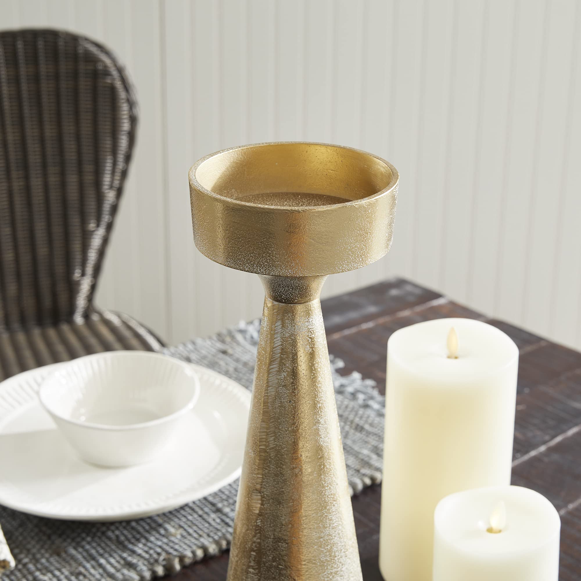 Napa Home & Garden Florence Large White Ash Gold Candle Stand - Elegant Home Decor for Living Room, Bedroom, or Wedding Centerpiece