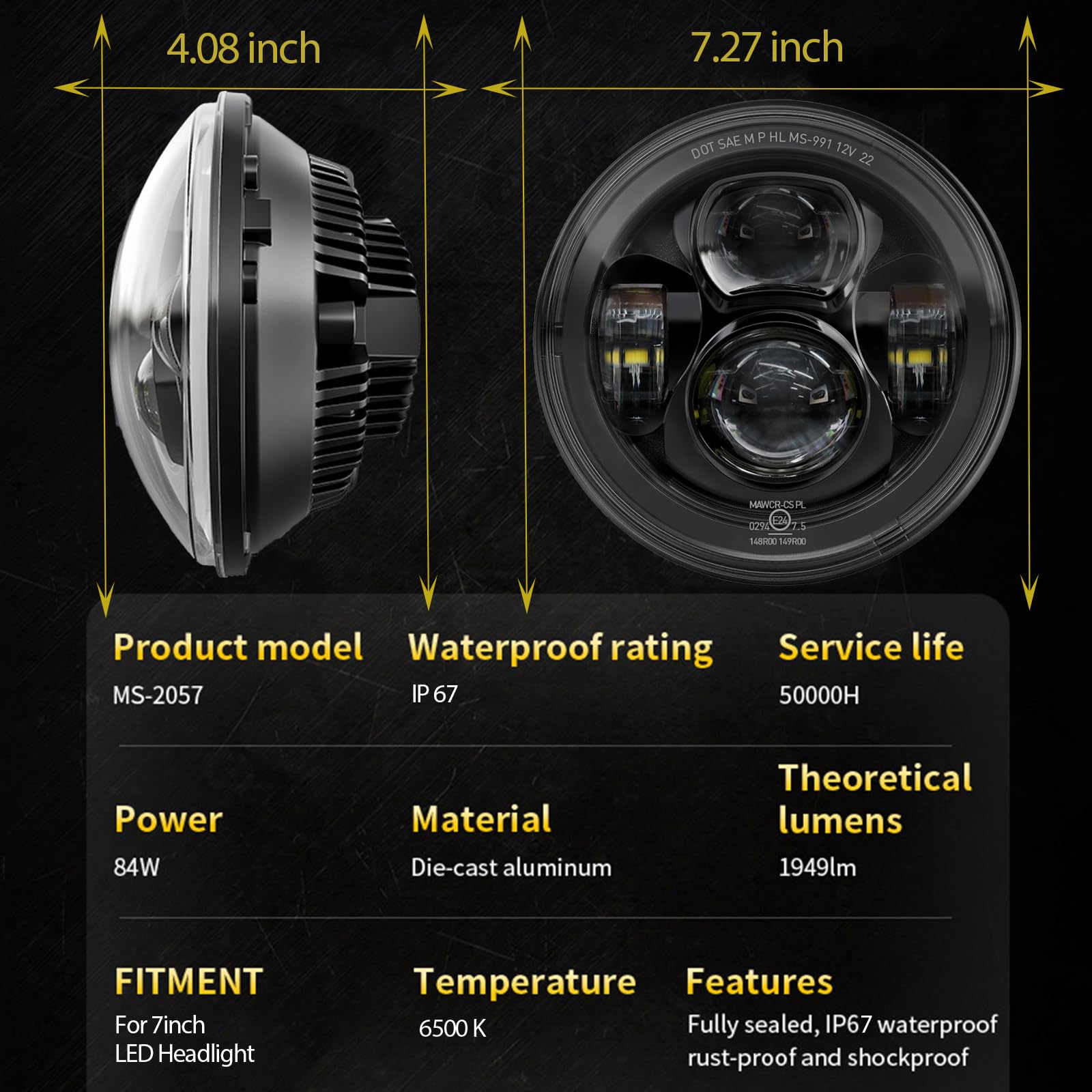 7 Inch Motorcycle LED Headlight with 4.5