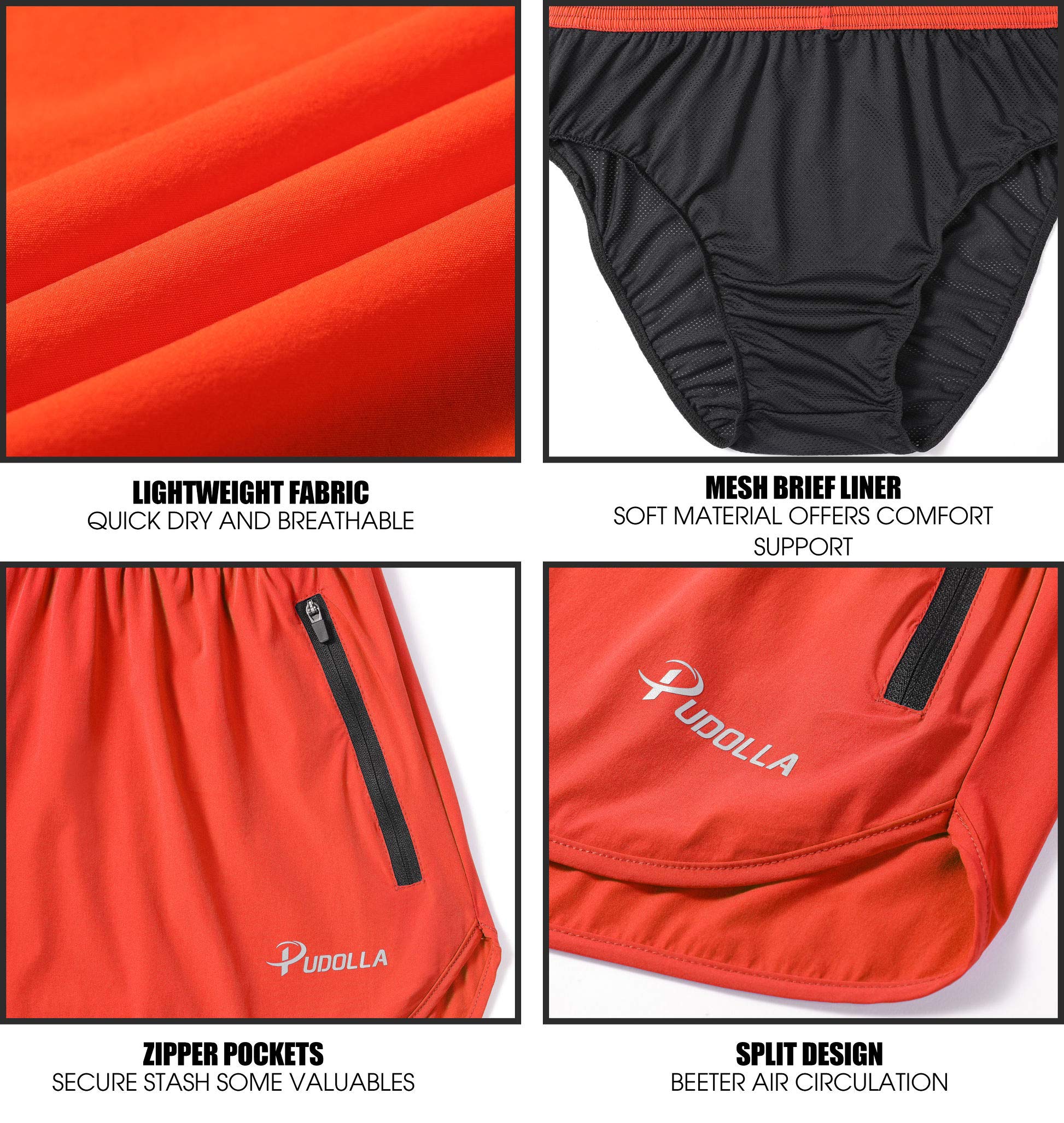 **Pudolla Men's 3 Inch Running Shorts - Quick Dry Gym Workout Shorts with Zipper Pockets for Athletic Training & Outdoor Sports**