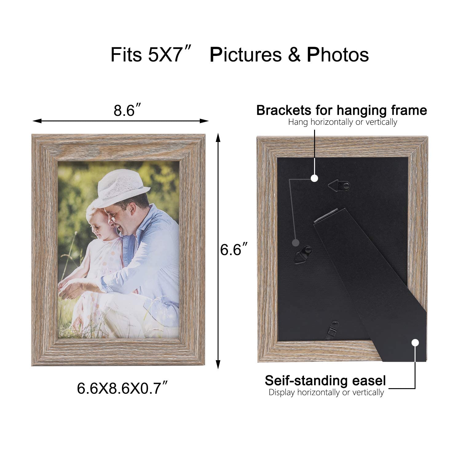 Adeco 6x8 Inch Natural Wood Decorative Wall Hanging and Tabletop Picture Frame Set of 4 - Perfect for Home Decor, Living Room, Bedroom & Office Display