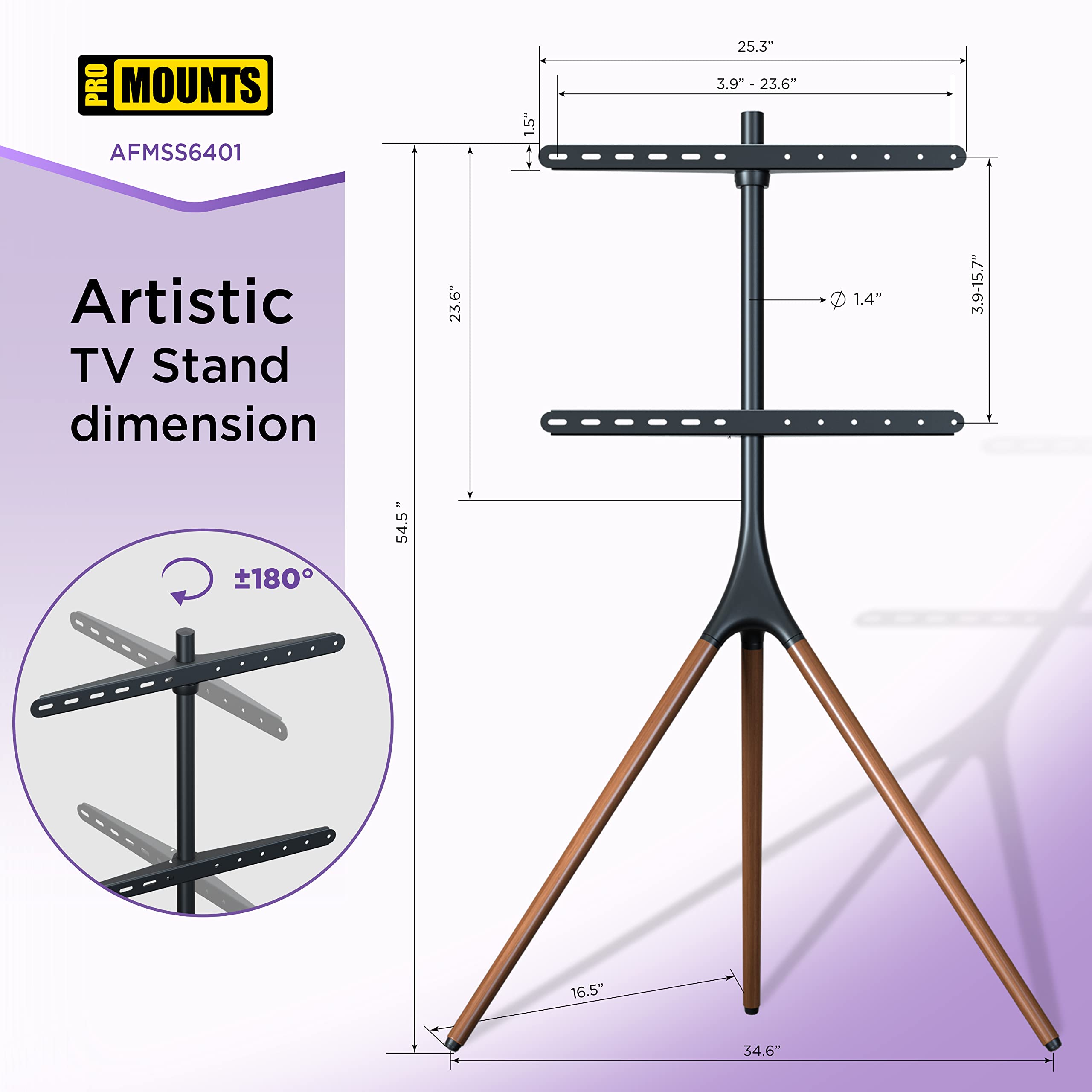 APEX by Promounts AFMSS6401 Large Flat Artistic TV Stand Mount with 180° Swivel - Multicolor TV Wall Mount for Living Room, Bedroom & Office Spaces