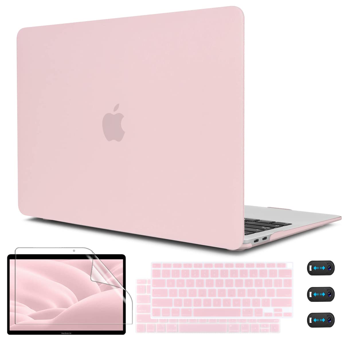 CISSOOK Pink Hard Shell Case for MacBook Air 13 Inch (A2337 M1/A2179/A1932 2021-2018) - Includes Keyboard Cover & Screen Protector | Protective Chalk Pink Plastic Cover for MacBook Air 13 with Touch ID - Perfect for School, Work & Travel Protection