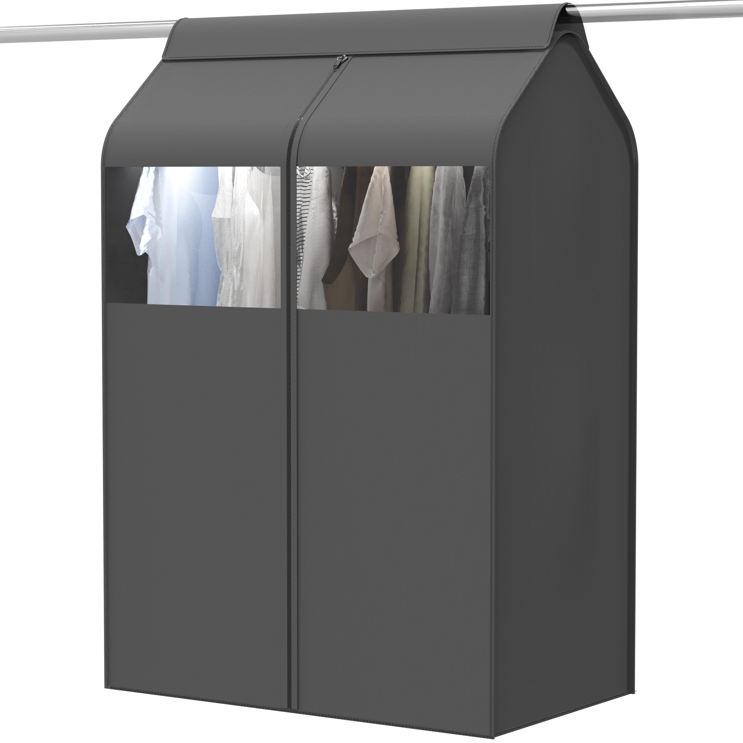 SimpleHouseware Garment Covers for Clothes Rack & Closet - Clear Window Hanging Clothes Storage Bags (Dark Grey) | Perfect for Wardrobe Organization, Travel & Seasonal Clothing Protection