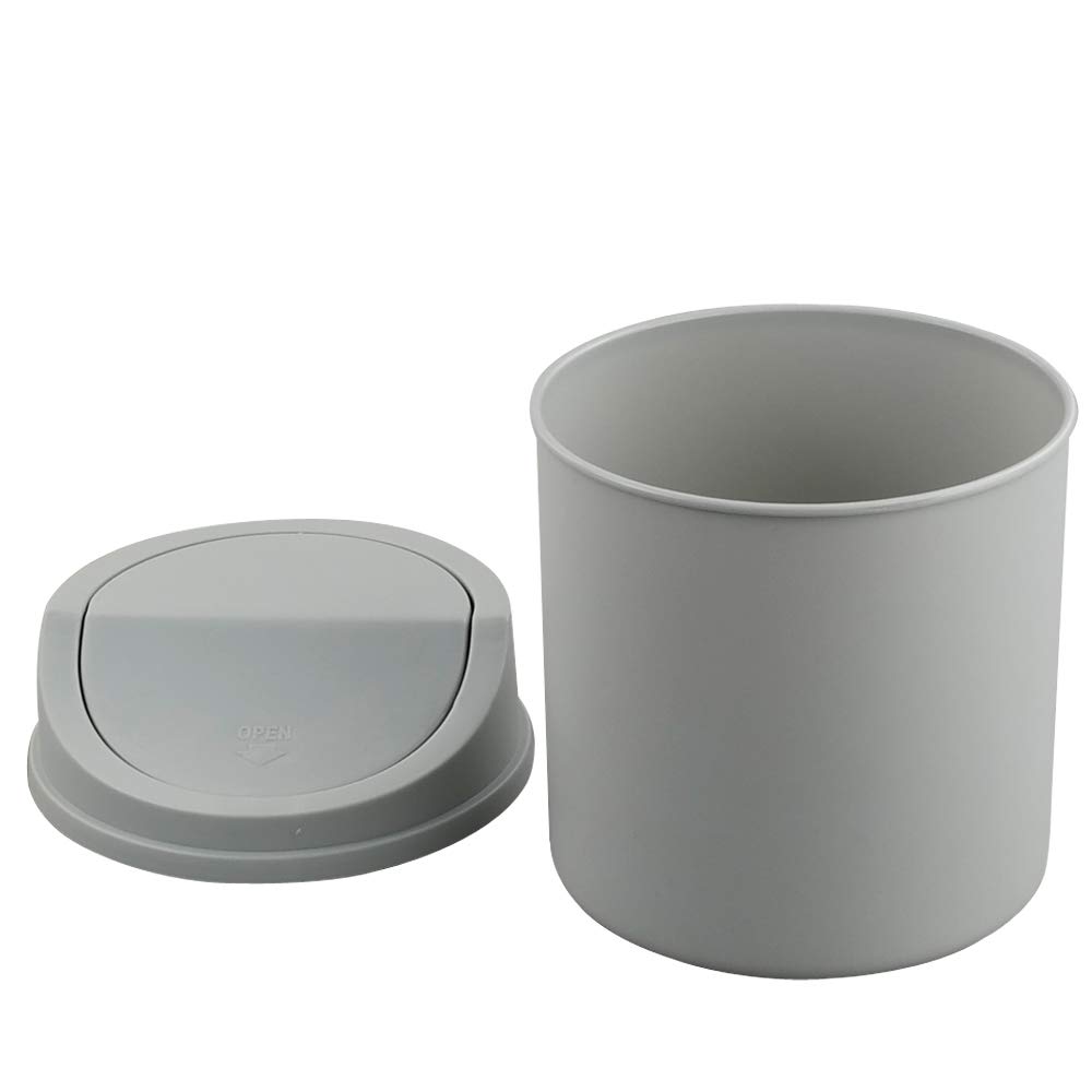 2 Liter Mini Desktop Trash Can with Swing Lid - Small Office Waste Bin for Desk, Home, or Car - Compact Grey Garbage Can for Paper, Snacks & Daily Trash (Perfect for Workspace, Bedroom & Vehicle Use)