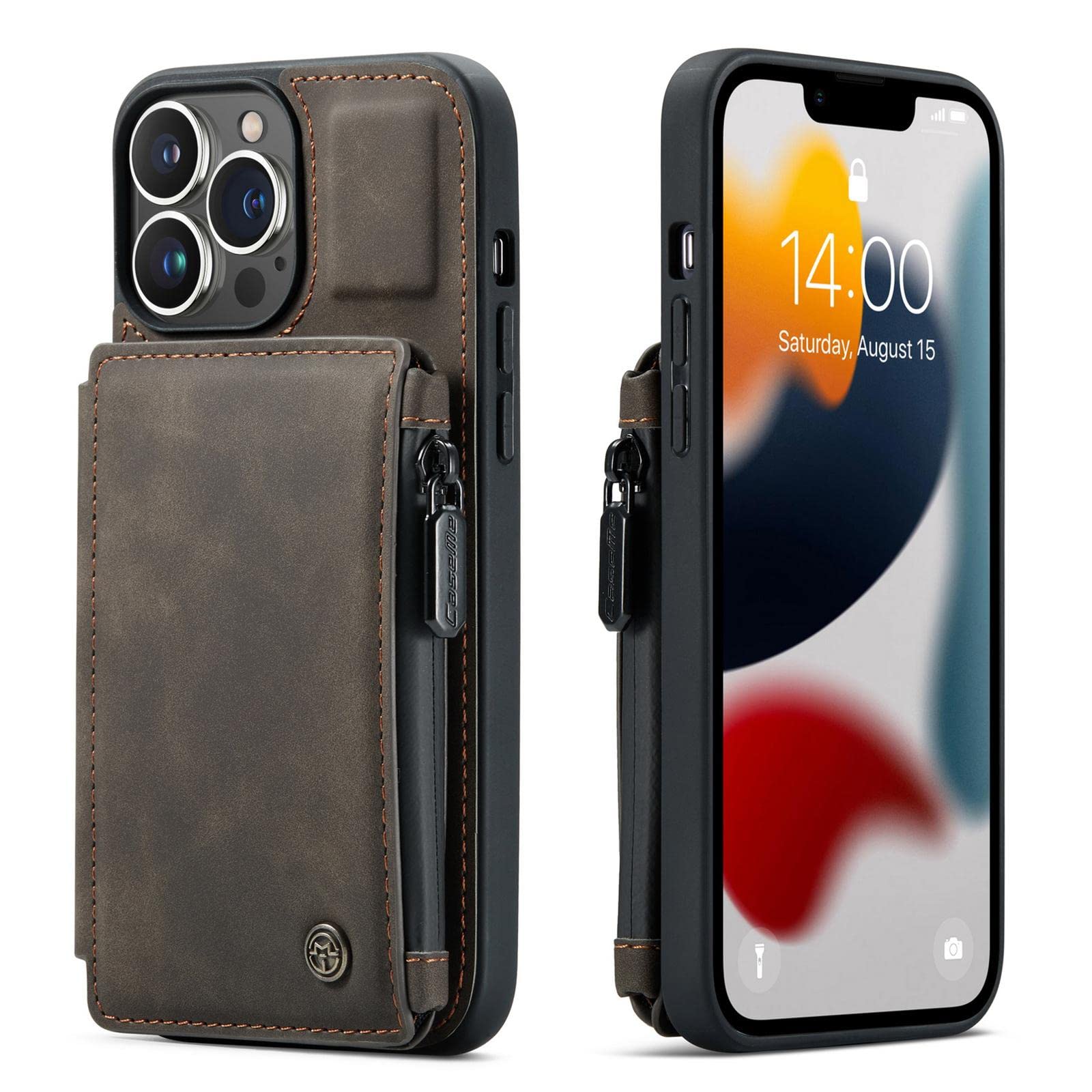 Premium Magnetic Leather Wallet Case for iPhone 13 Pro/Pro Max - Anti-Theft RFID Blocking Card Holder with Anti-Drop Protection (Coffee Brown) | Perfect for Travel, Work & Everyday Use