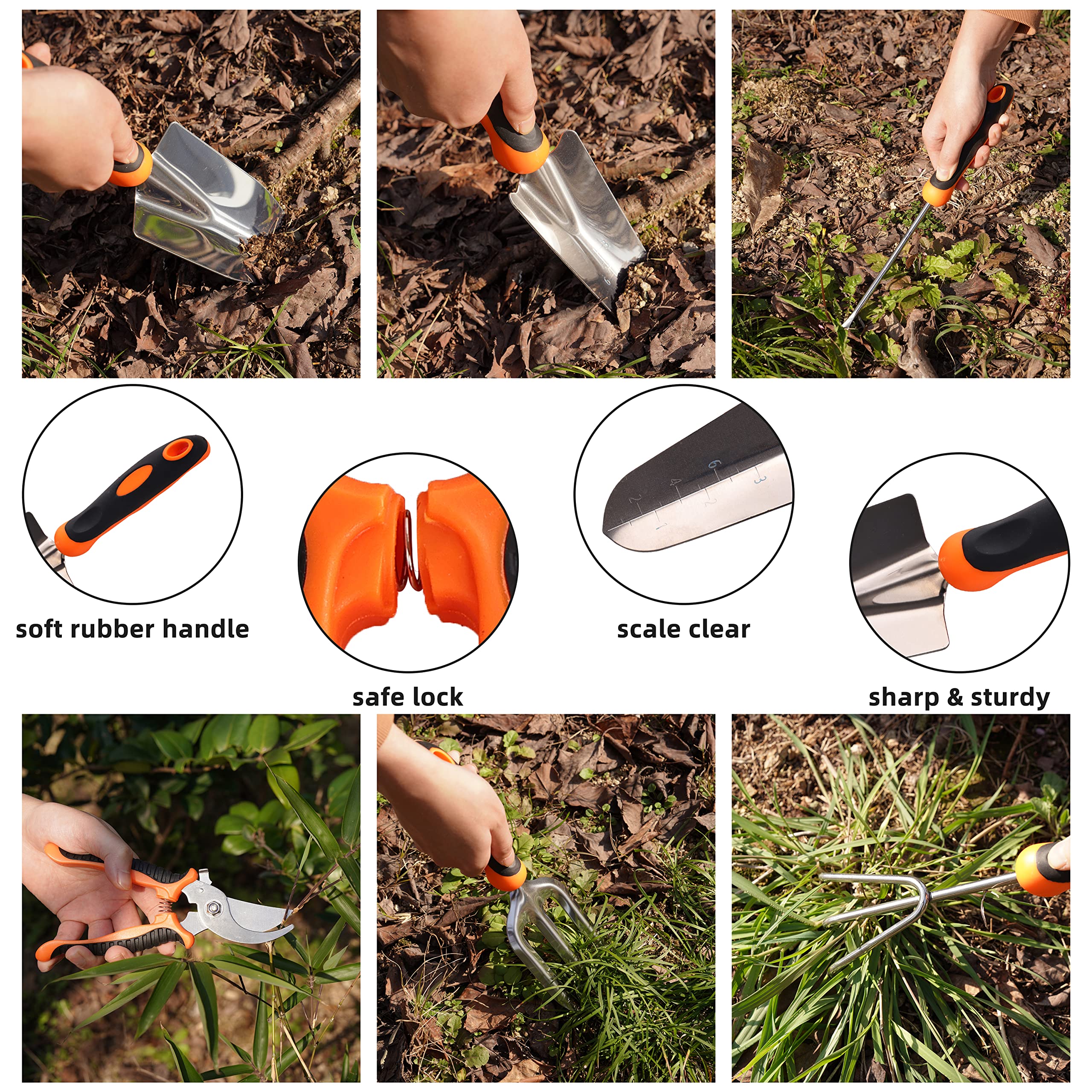 Premium Stainless Steel Heavy Duty Gardening Tool Set with Ergonomic Handles - 7-Piece Durable Kit Includes Storage Bag (Orange) - Perfect for Planting, Weeding & Landscaping - Ideal Gift for Men & Women Gardeners