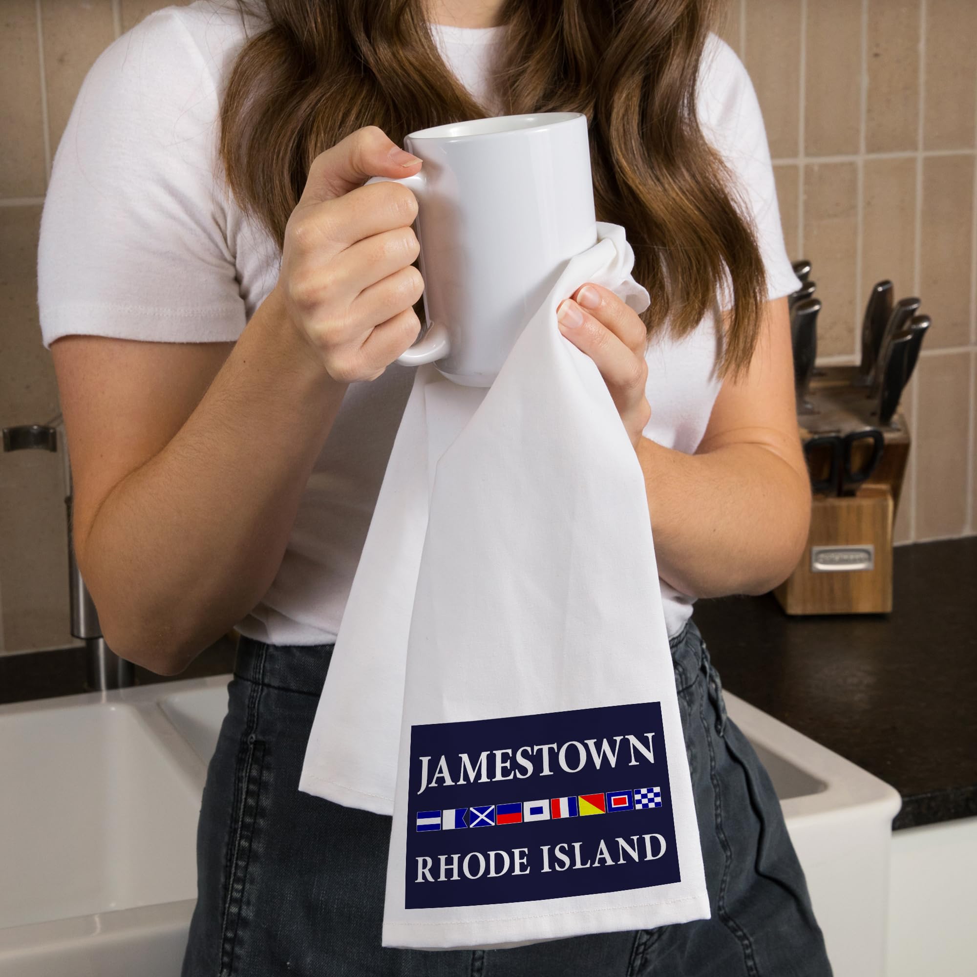 Lantern Press Jamestown Rhode Island Nautical Flags Cotton Tea Towel - 100% Cotton Decorative Hand Towel for Kitchen, Bathroom & Home Decor | Perfect for Coastal Themed Decor, Gifts, and Beach House Accessories