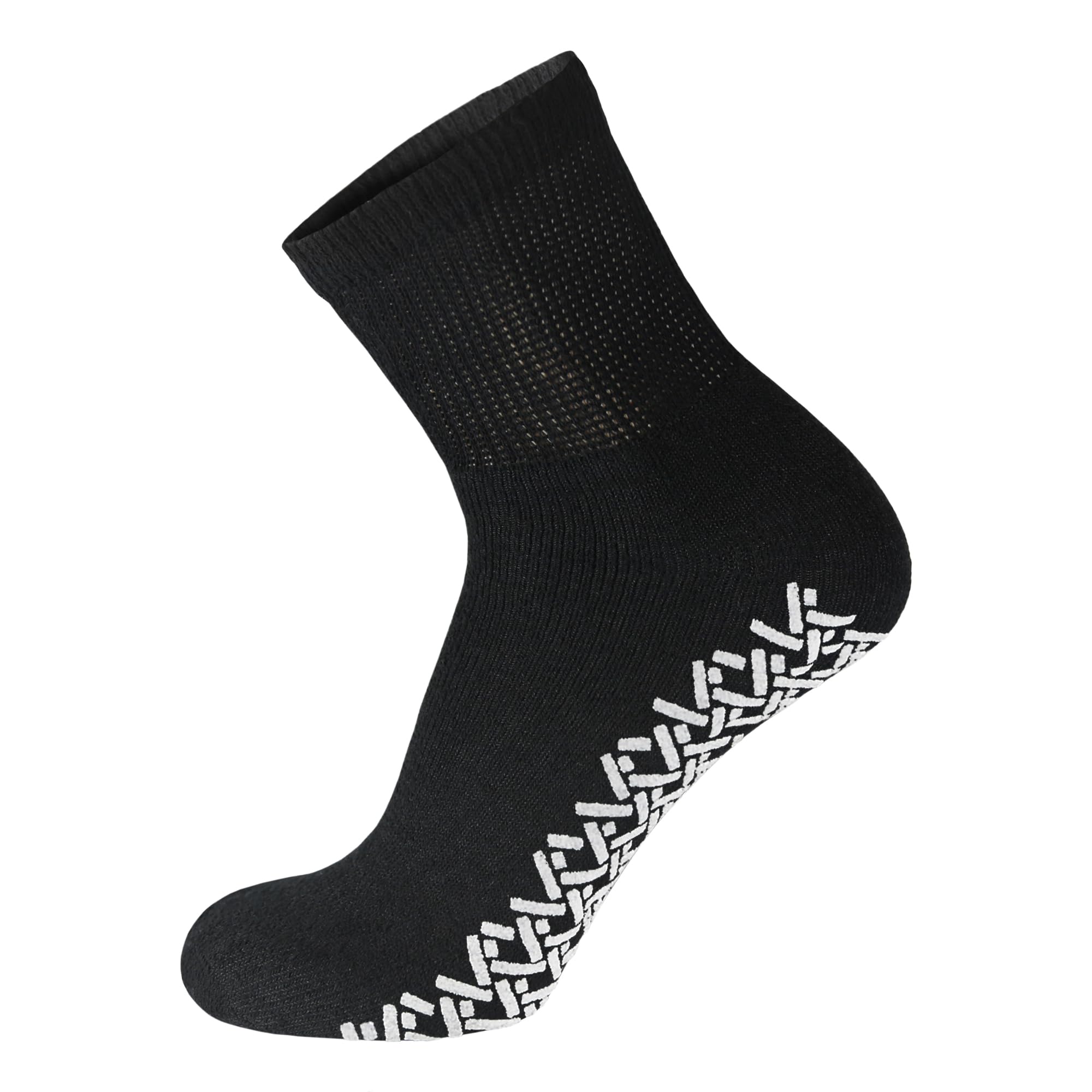 12 Pairs Men's Non-Slip Diabetic Cotton Quarter Socks - Breathable Therapeutic Socks with Non-Binding Top & Gripper Soles for Foot Care (Black, Size 10-13) - Ideal for Daily Wear, Diabetes Management & Elderly Comfort