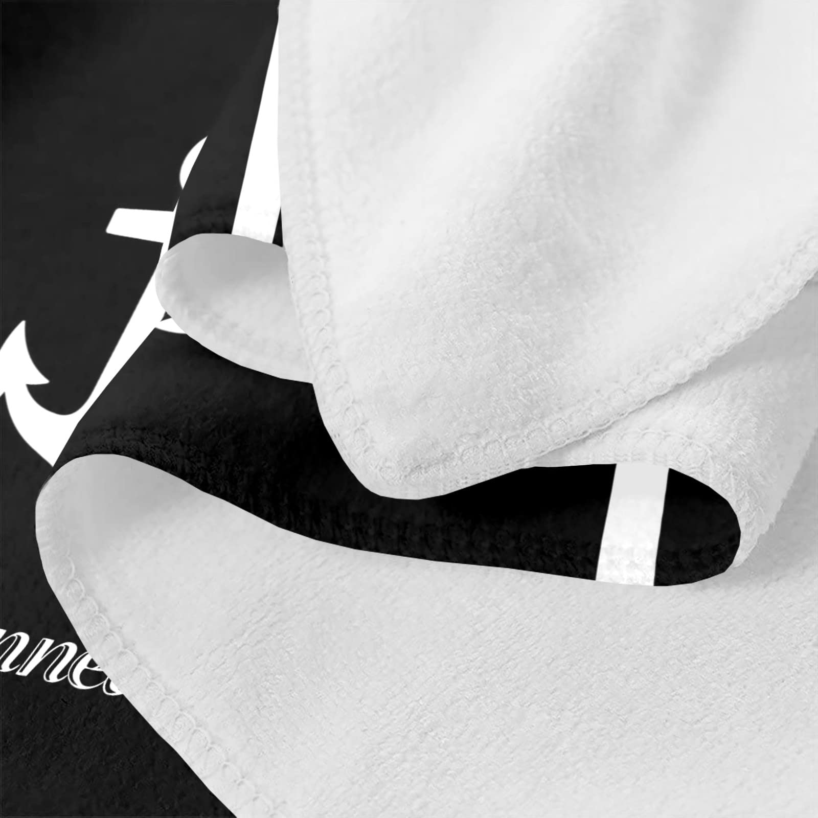 Quick Dry Microfiber Beach Towel Set - Personalized Nautical Anchor Design with Black Stripes for Adults & Kids | Perfect for Pool, Bath, Travel & Wedding Gifts