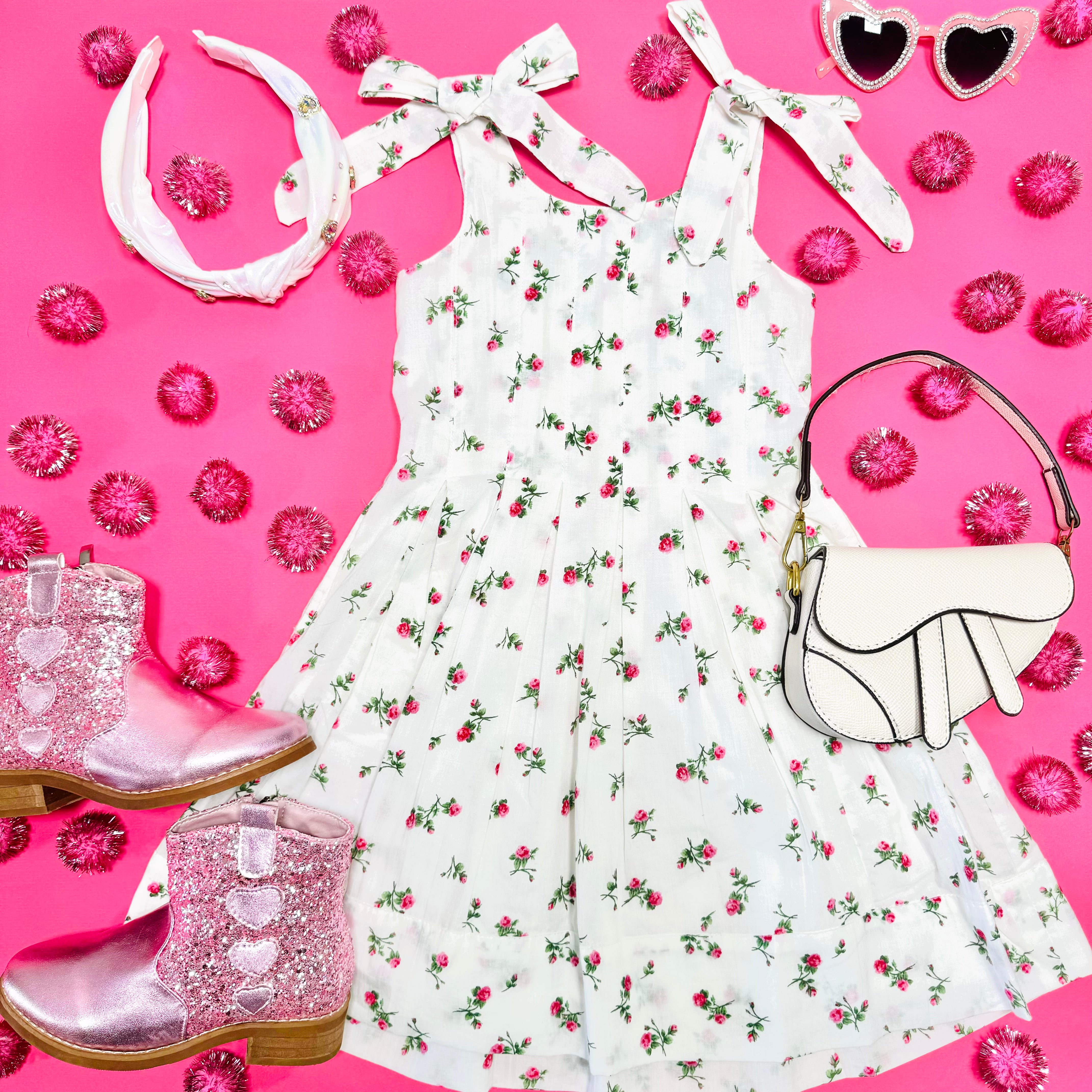 Little Maisie Floral Dress with Peony Blossom Print - Elegant Girls' Party Dress for Special Occasions & Photoshoots