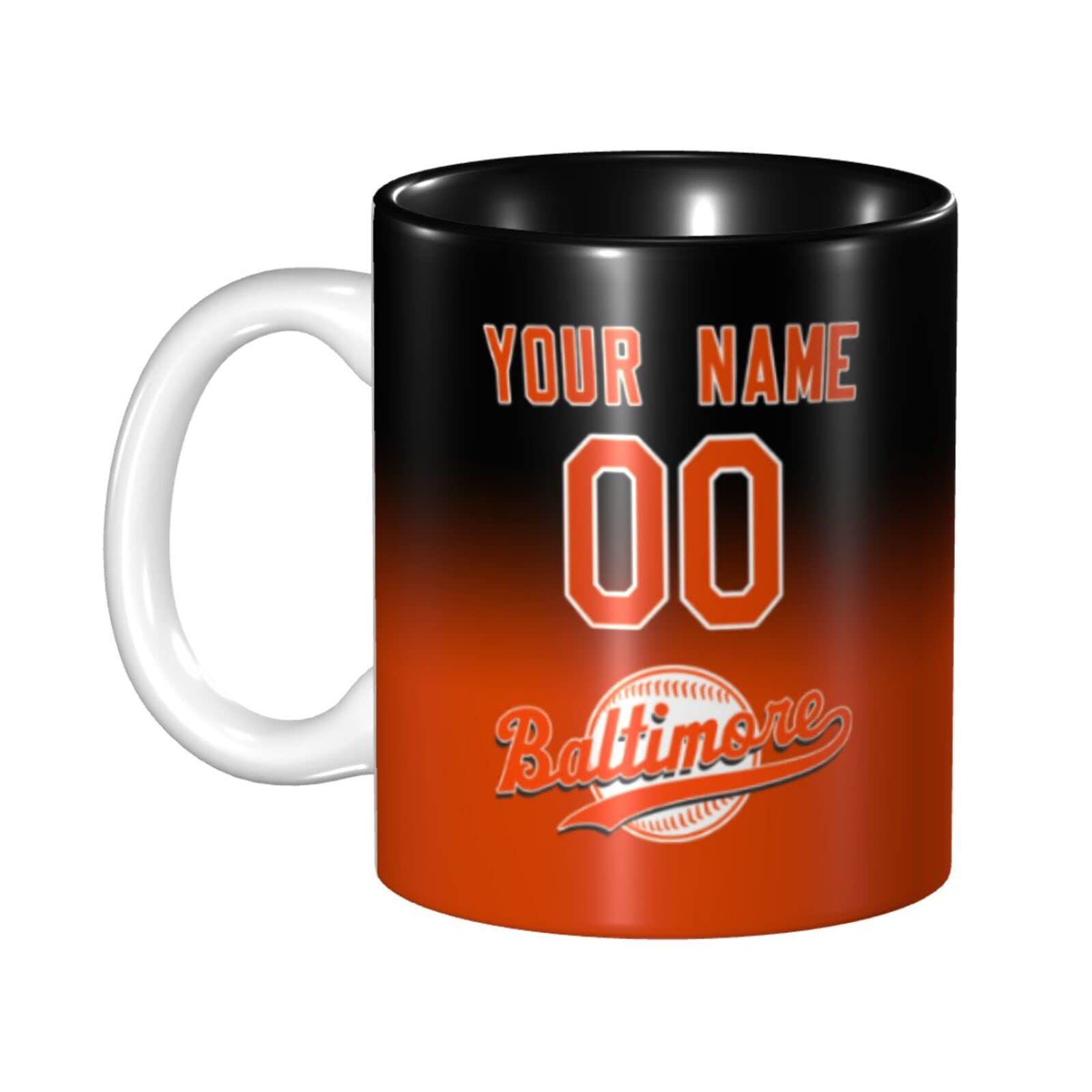 Personalized Baseball Ceramic Coffee Mug - Custom Name & Number, Team Colors, Gift for Men & Women Baseball Fans - Perfect for Home, Office & Game Day Use