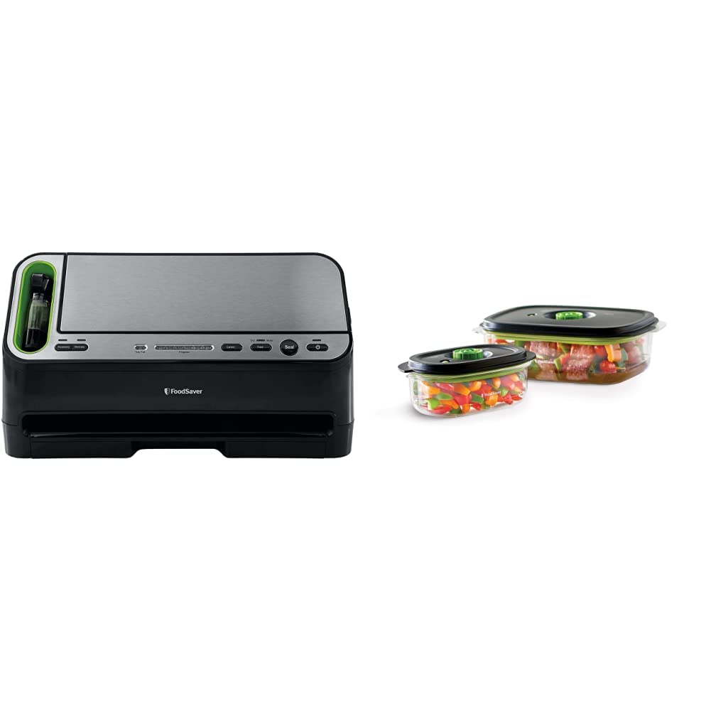 FoodSaver V4400 Vacuum Sealing System with 2-Pack Preserve Containers - Airtight Food Storage for Meal Prep, Sous Vide & Freezer Organization - BPA-Free Kitchen Essentials for Freshness & Space Saving