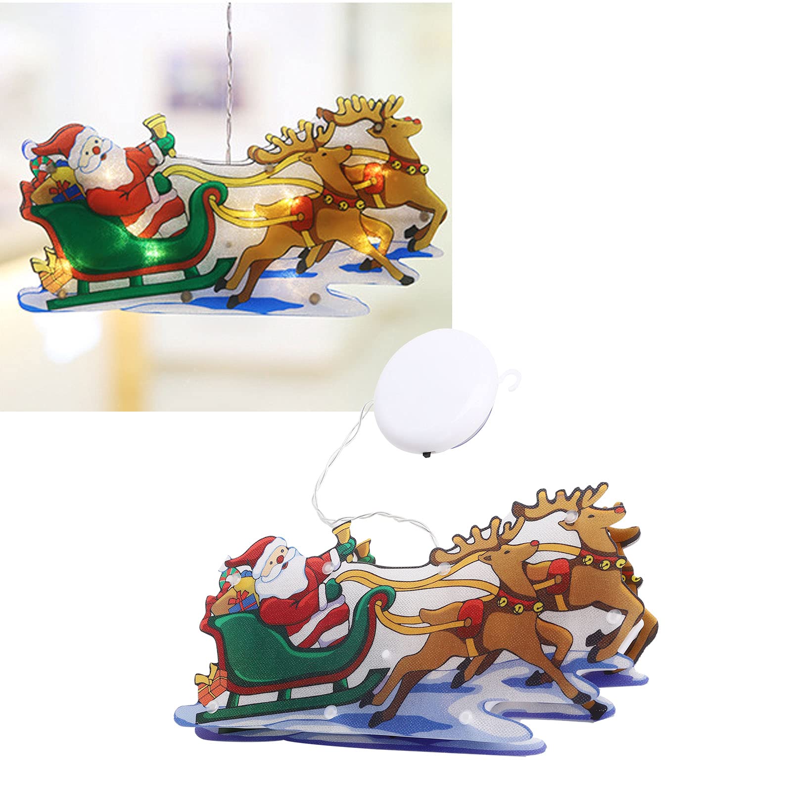 Omabeta Santa's Elk LED Christmas Lamp - Suction Cup Window Hanging Lights for Indoor & Outdoor Holiday Decorations | Perfect for Christmas Tree, Home, Office, and Party Decor