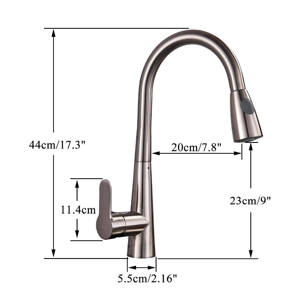 Brushed Nickel Pull Out Sprayer Kitchen Faucet with Single Handle Mixer Tap - 360 Degree Rotation for Hot & Cold Water - Perfect for Modern Kitchen Sinks & Dishwashing