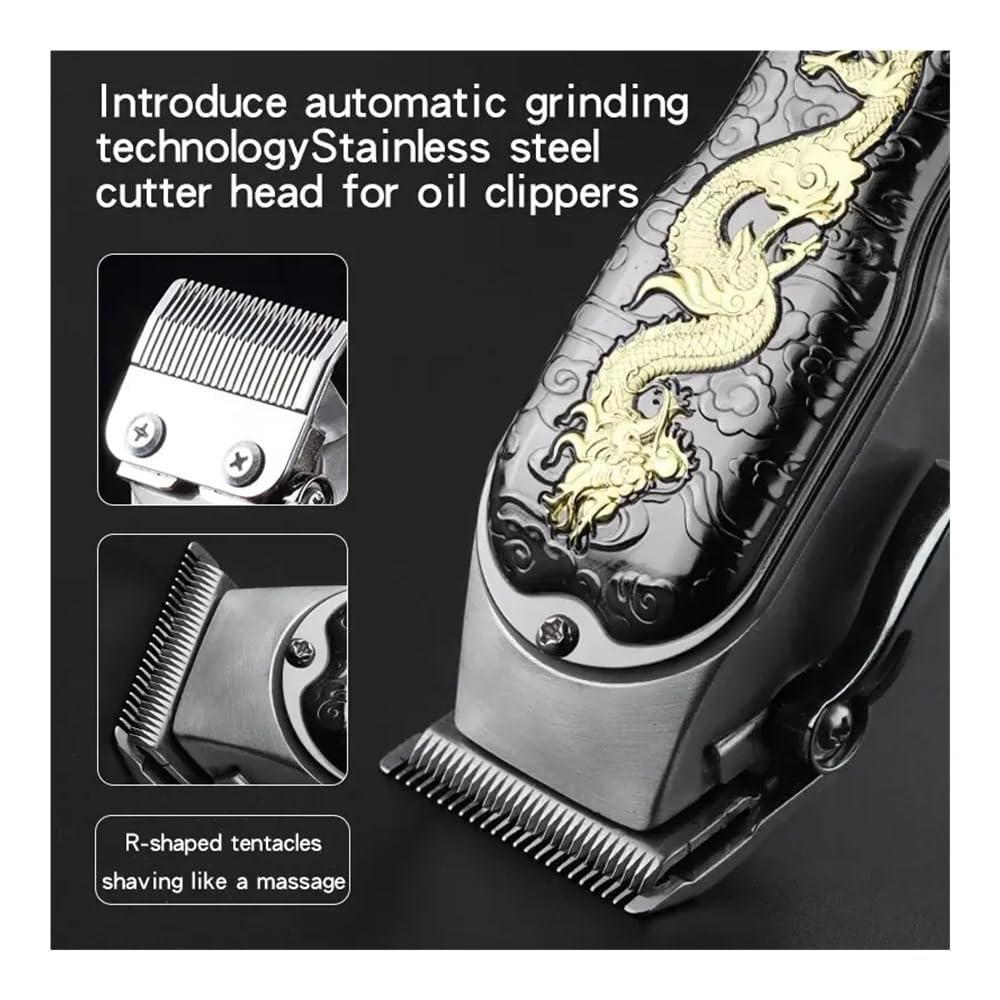 Professional HI-203A Dragon Pattern Electric Hair Clipper - USB Rechargeable Hair Trimmer for Men & Women - Home Barber Styling Tool for Precise Cutting & Grooming - Perfect for DIY Haircuts, Beard Trimming, and Pet Grooming