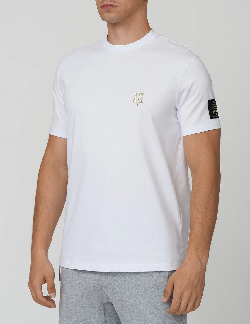 Armani Exchange Men's Regular Fit White T-Shirt with Gold Logo - Casual Wear for Everyday & Street Style Outfits
