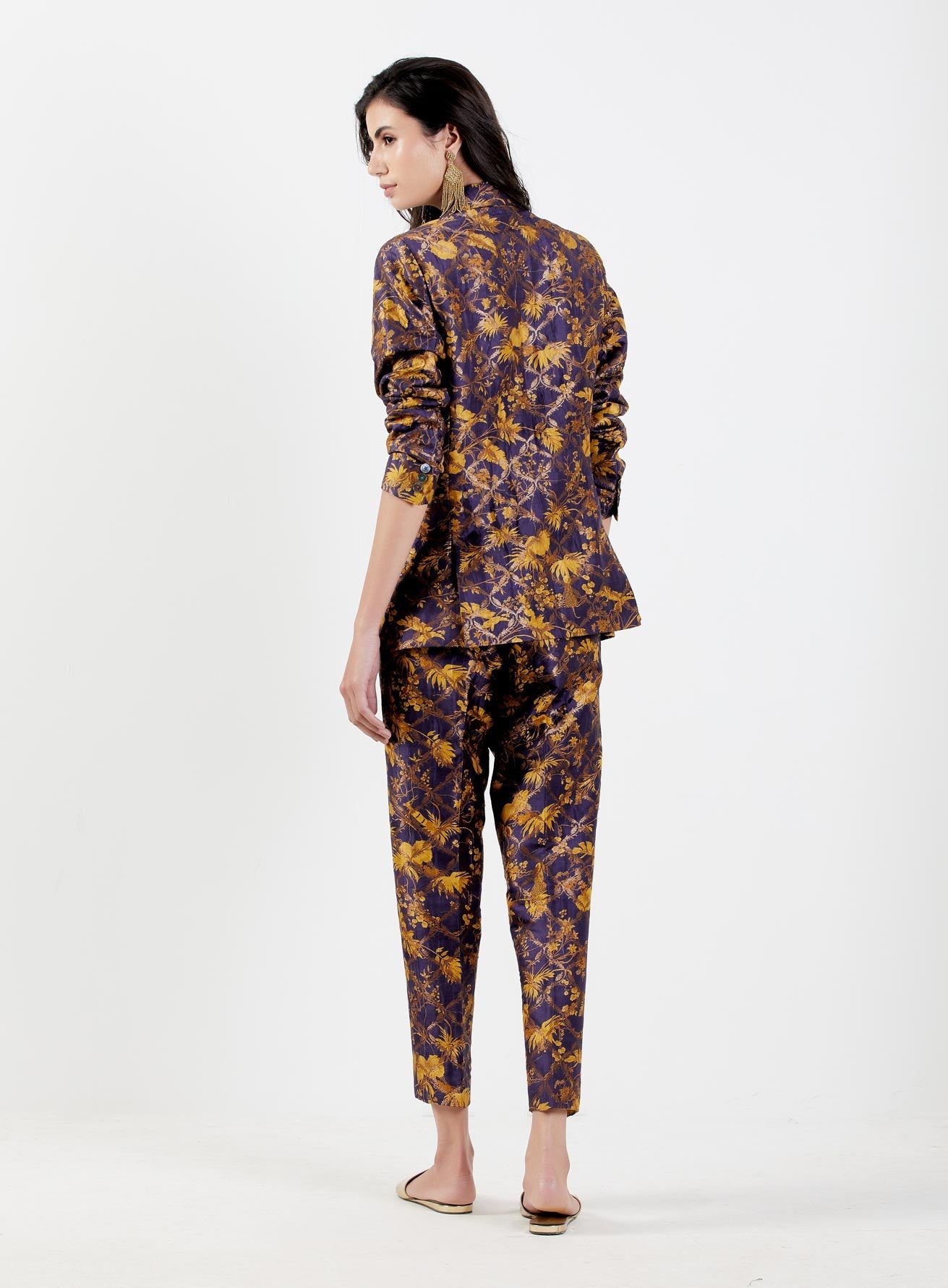 Classic Silk Brocade Gold Pants for Women - Elegant Formal Trousers for Office, Party & Special Occasions