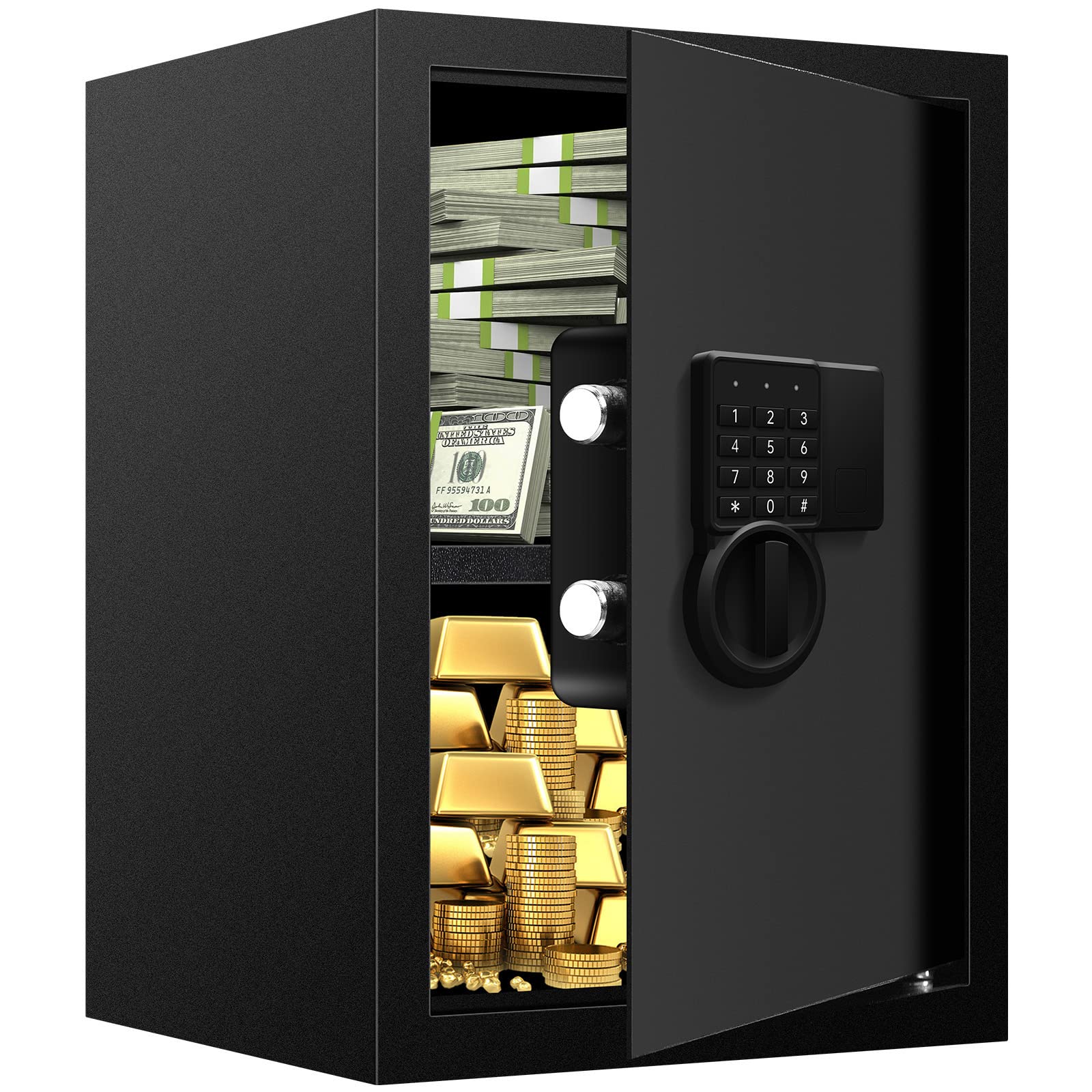 2.6 Cu ft Large Fireproof & Waterproof Safe Box with Electronic Keypad & Key - Home Security Safe for Money, Firearms, Medicine & Valuables - Ideal for Document Storage & Emergency Protection