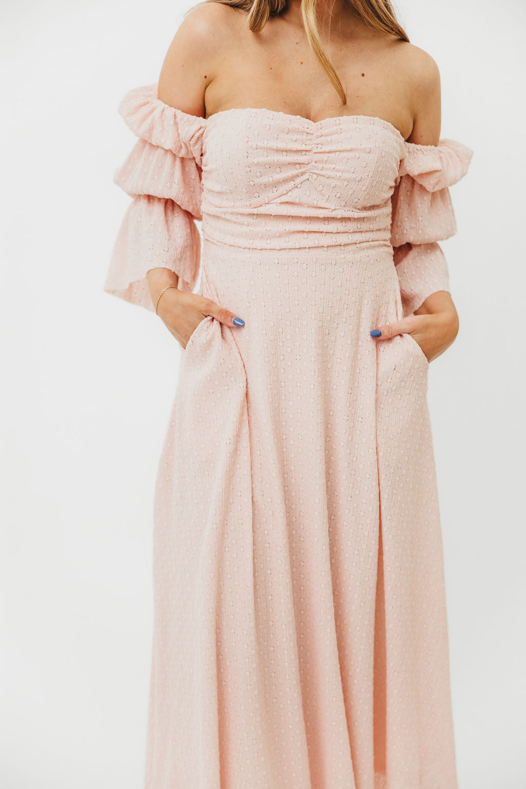 Corrine Tiered Sleeve Maxi Dress with Pockets - Ballerina Pink | Bump Friendly Maternity Dress | Perfect for Weddings, Baby Showers & Summer Vacations