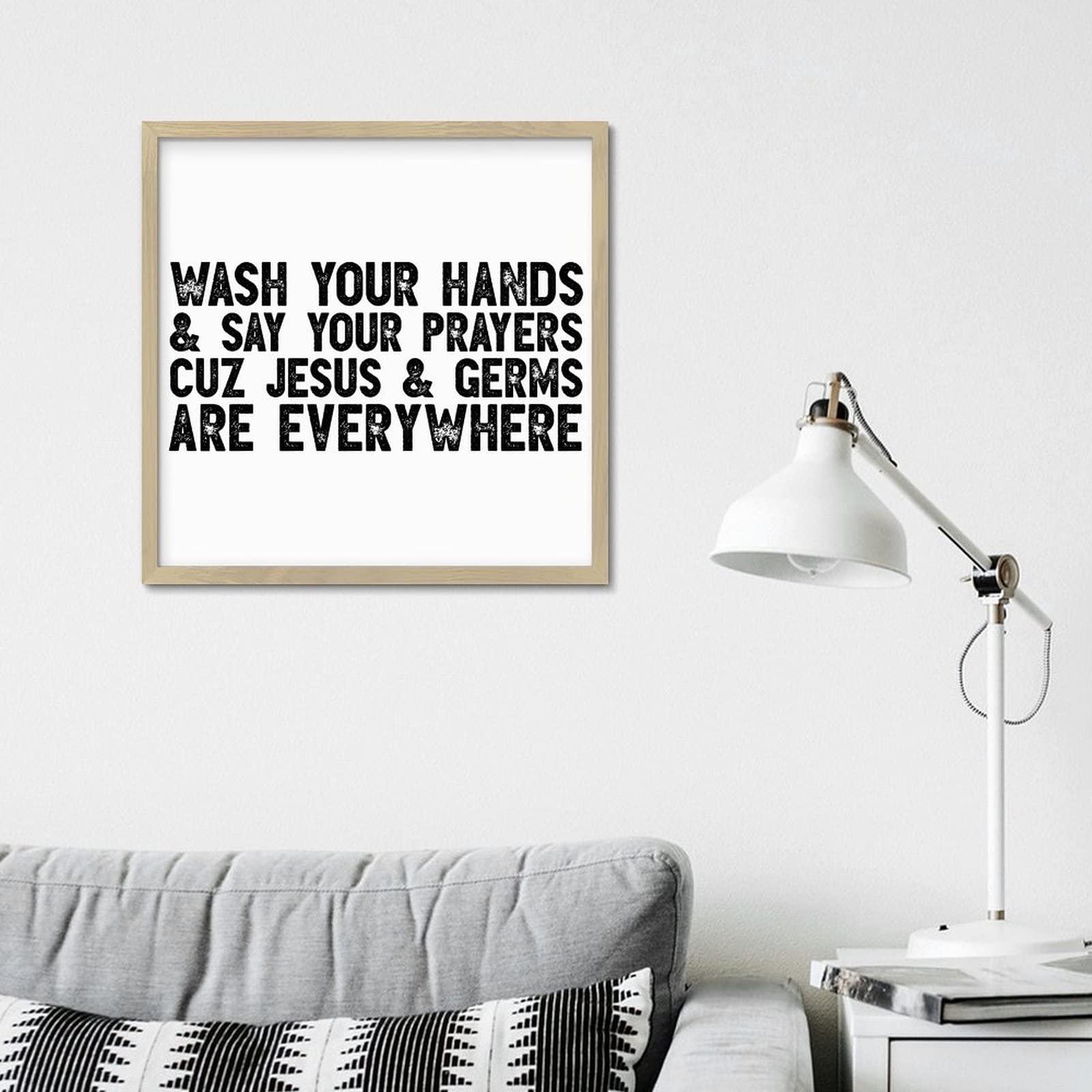 Farmhouse Rustic Wood Plaque - Inspirational Bible Verse Wall Decor with 'Wash Your Hands Say Prayers' Quote - Jesus Themed Home Decor for Bathroom, Kitchen, Nursery & Bedroom - Perfect for Farmhouse, Rustic & Christian Home Decor Styles