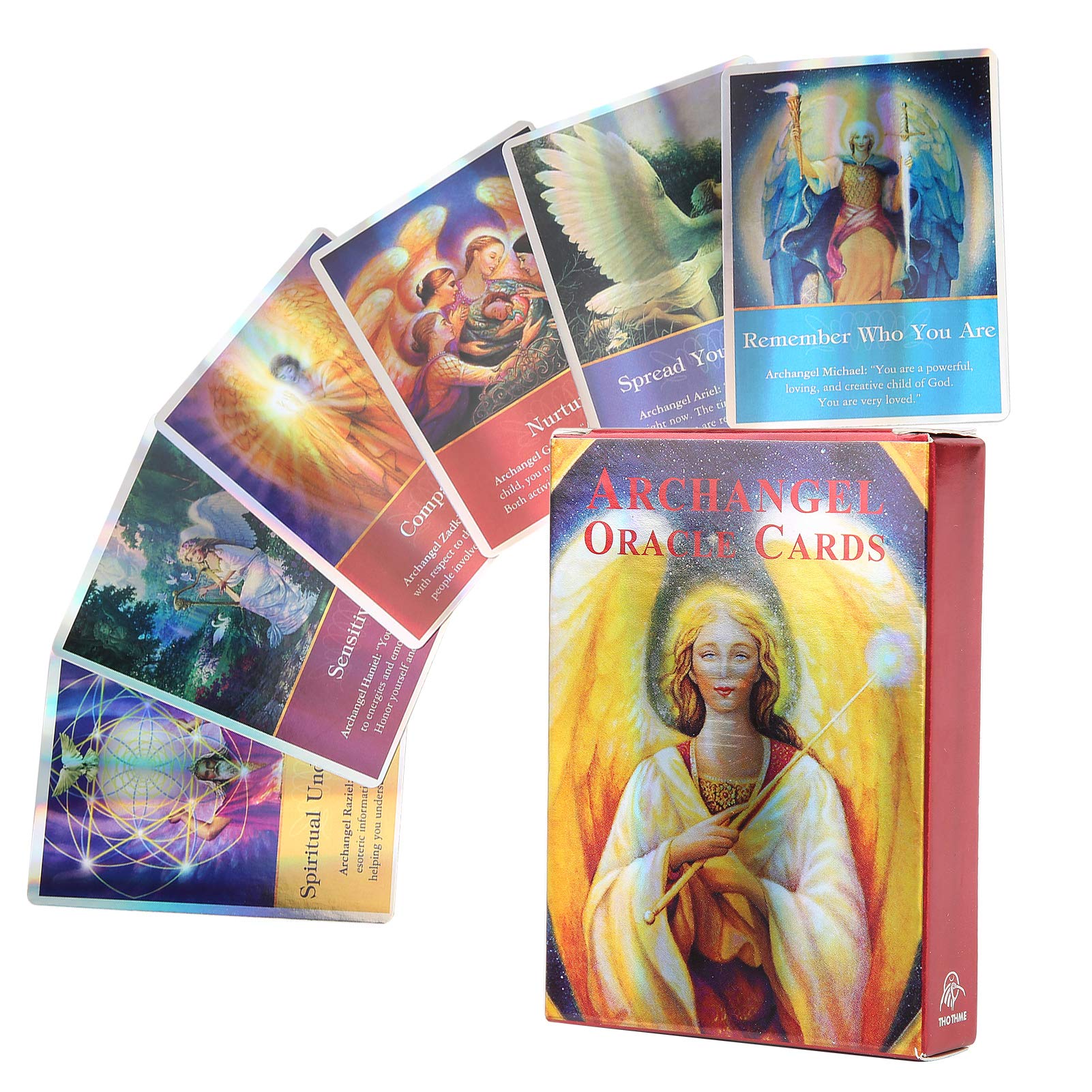 **45-Piece Holographic Tarot Card Deck - Archangel Oracle Cards for Divination, Future Telling & Spiritual Guidance | Portable Travel-Friendly Table Game with Durable Box | Perfect for Beginners & Psychic Readings**    *(Use for Meditation, Self-Discovery, Parties & Gift-Giving)*