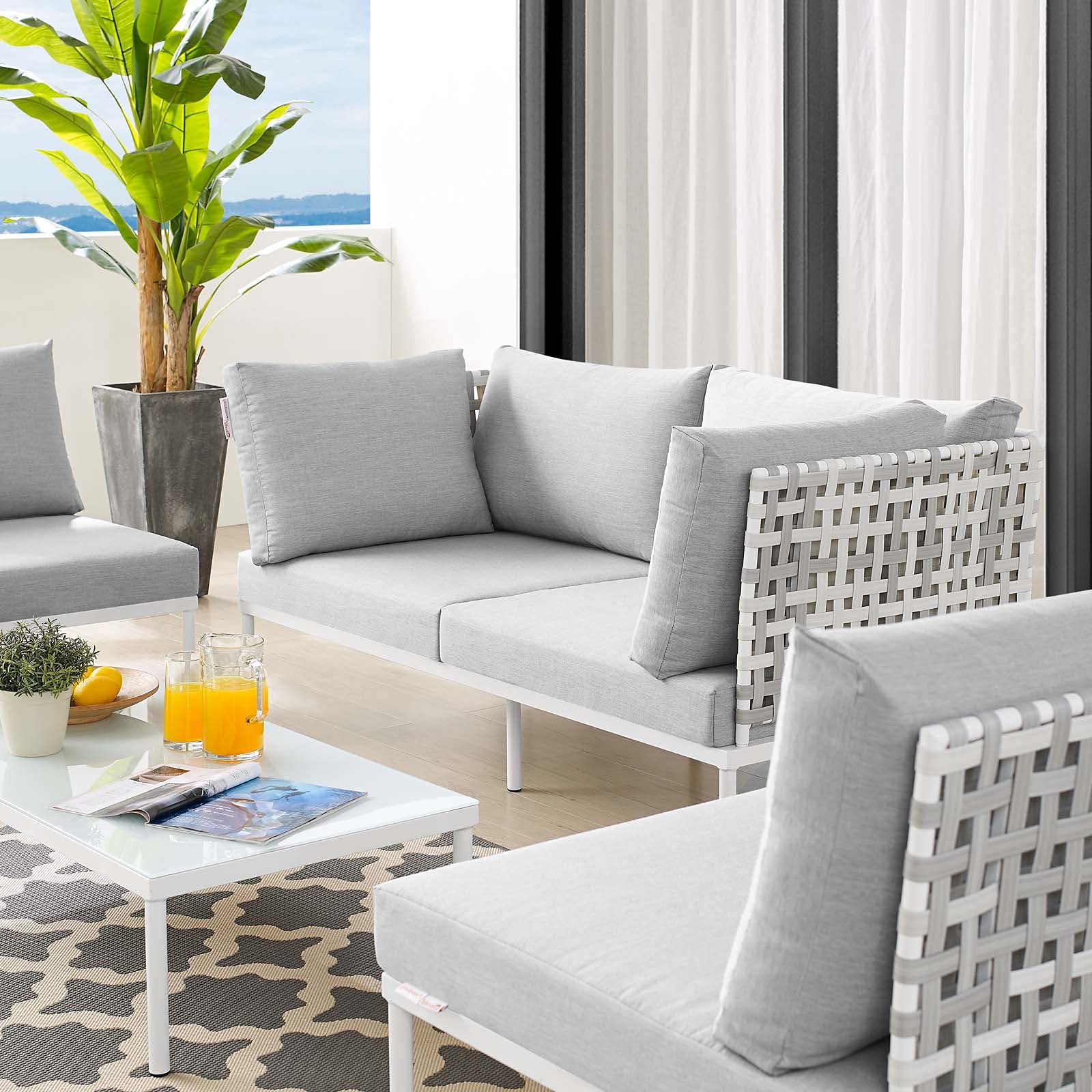 Modern Aluminum Grey Lounge Sectional Sofa Set with Table - Outdoor Patio Furniture for Garden, Cafe, Poolside & Backyard Relaxation