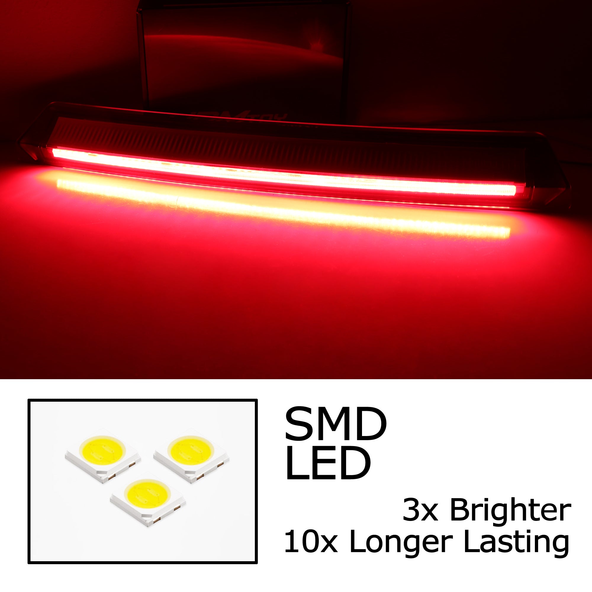 Super Bright OLED Third Brake Light with Dark Red Lens for 1999-2004 Ford Mustang | High Visibility Safety Upgrade for Night Driving & Car Shows