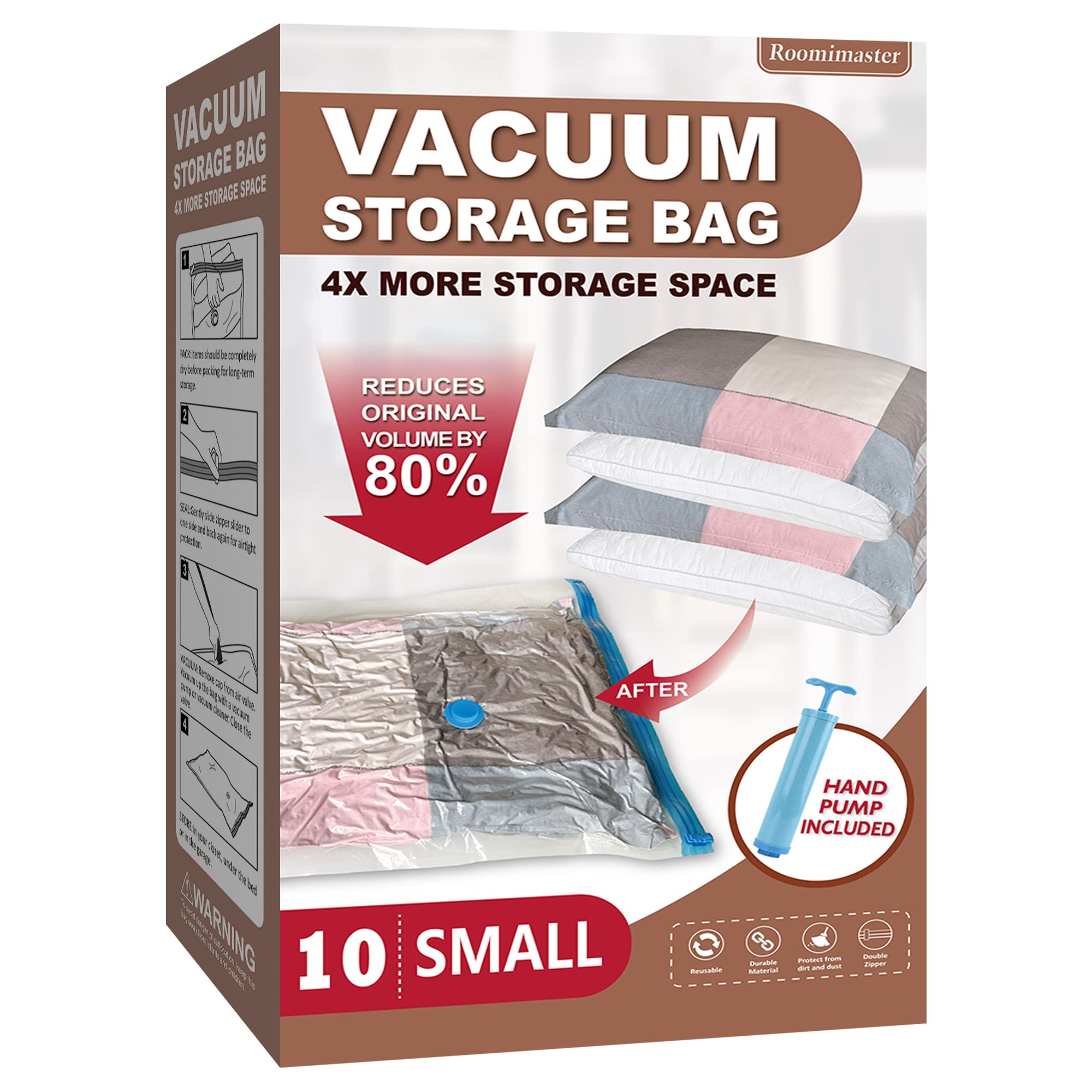 10 Pack Vacuum Storage Bags with Hand Pump - Space Saving Compression Bags for Clothes, Comforters, Blankets & Bedding | Perfect for Travel, Seasonal Storage & Small Space Organization