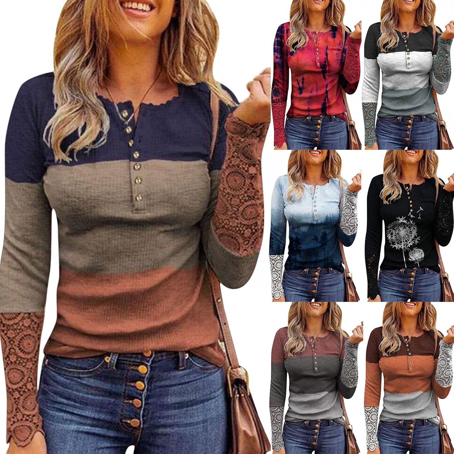 Women's V-Neck Henley Long Sleeve Button Down Shirt - Waffle Knit Casual Slim Fit Tunic Top for Everyday Wear & Layering Outfits