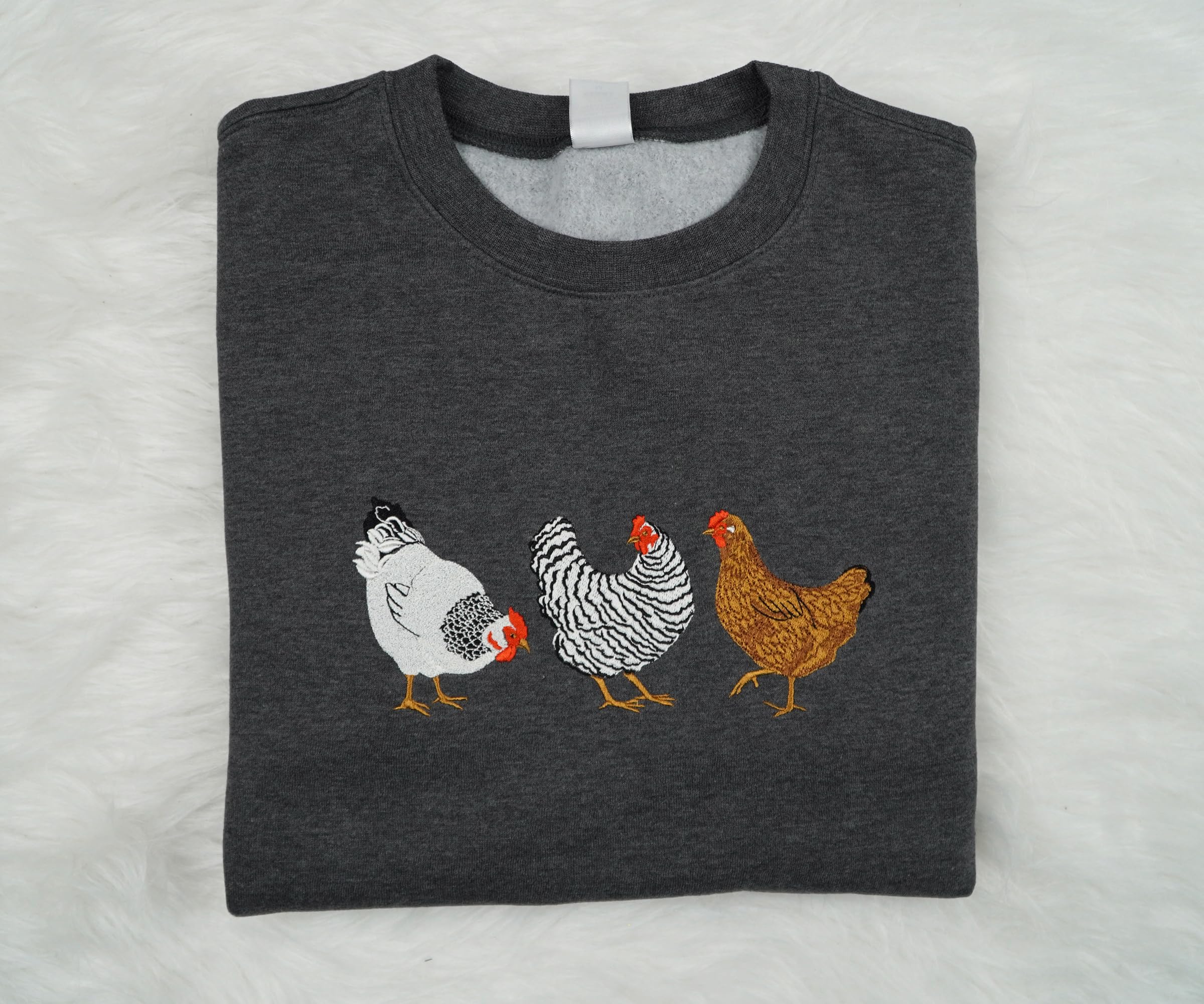 Chicken Sweatshirt for Women - Embroidered Chicken Lover Gift, Funny Chicken Mom Shirt - Perfect for Poultry Enthusiasts, Farm Life & Casual Wear