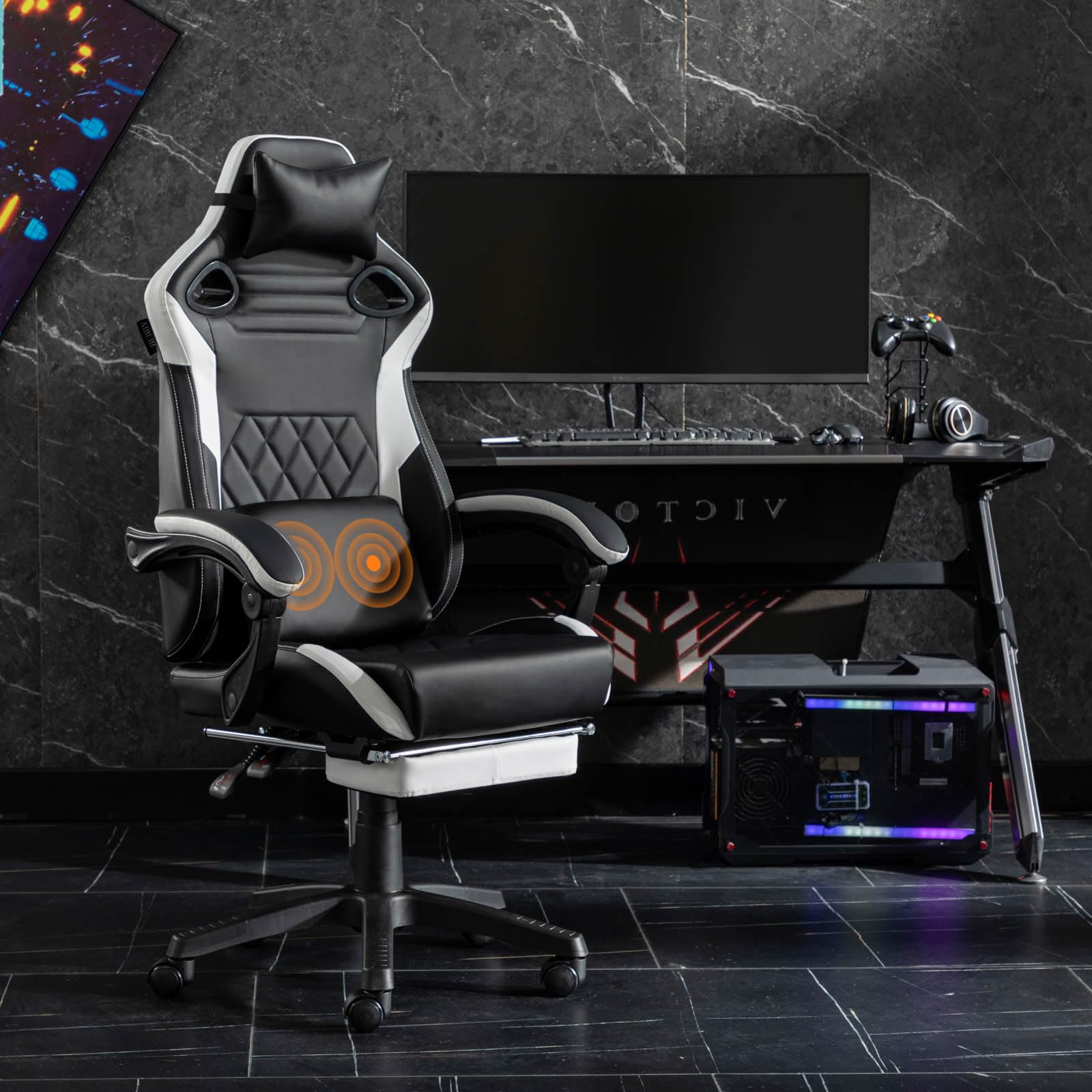 Ergonomic Gaming & Office Chair - High Back Computer Desk Chair with Adjustable Headrest & Lumbar Support - Leather Racing Style Executive Swivel Task Chair for Home & Work (Black) ABB101 - Perfect for Gamers, Remote Workers & Home Office Setup