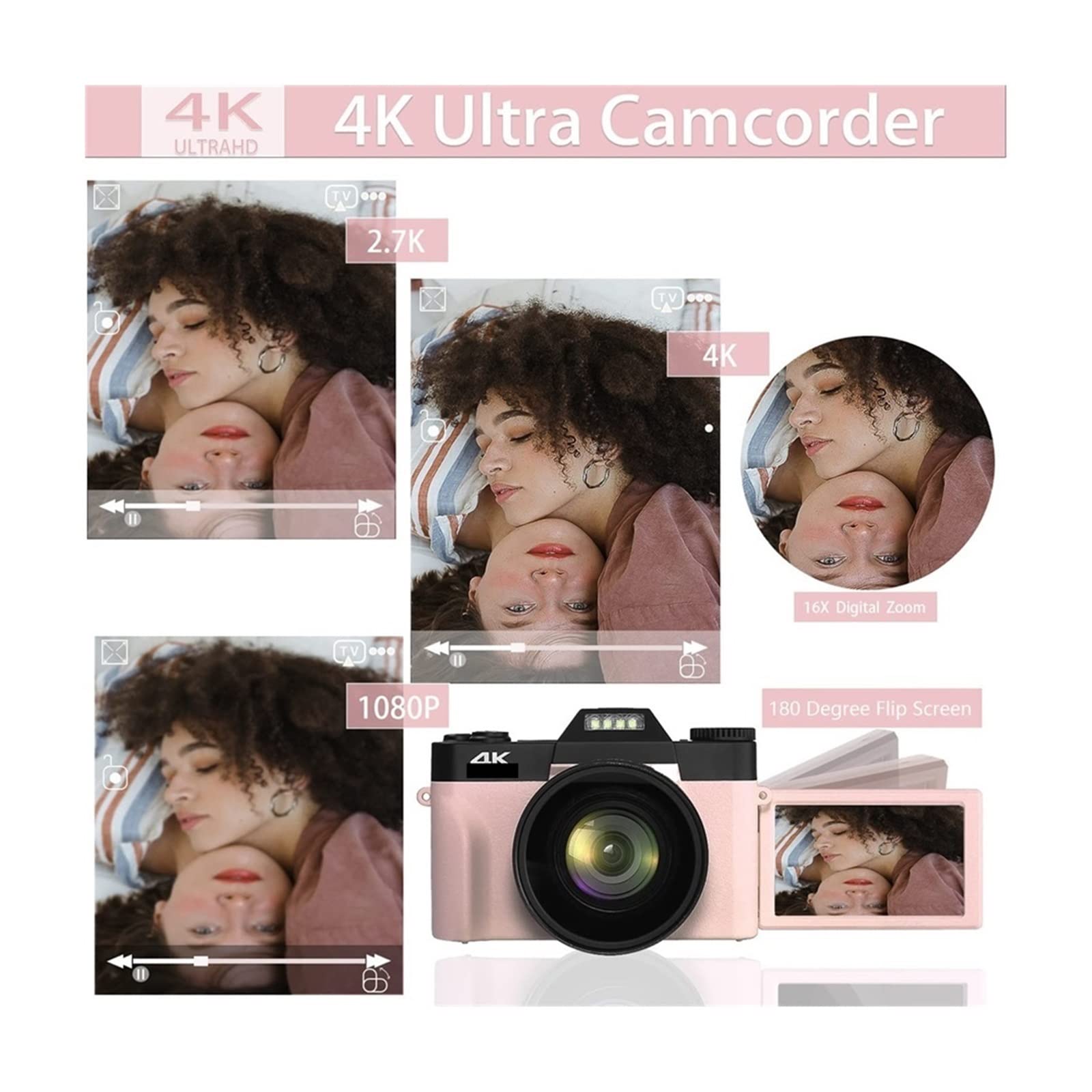 AUBEST 4K Video Camera Camcorder - 48MP Digital Camera with Flip Screen, 16X Zoom, 2 Pack for Vlogging, YouTube, Travel & Family Recording (No TF Card Included) - Perfect for Content Creators, Beginners & Home Movies