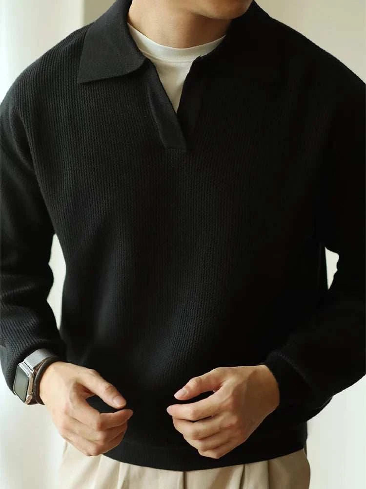 Men's Classic Polo Turn Down Collar Sweater - Comfortable Knit Pullover for Casual Wear & Office Outfits