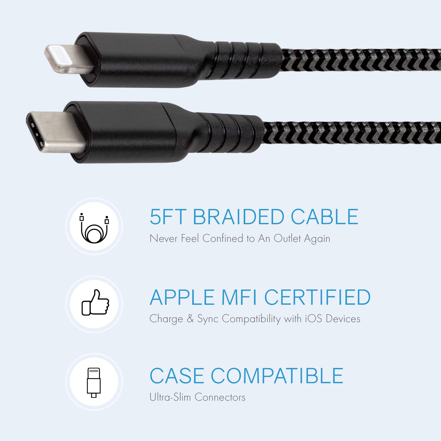 Premium USB-C to Lightning Cable 3ft - Fast Charging & Sync for iPhone 14/13/12/11/X/8 - Durable Nylon Braided Black Cable - Perfect for Home, Office & Travel