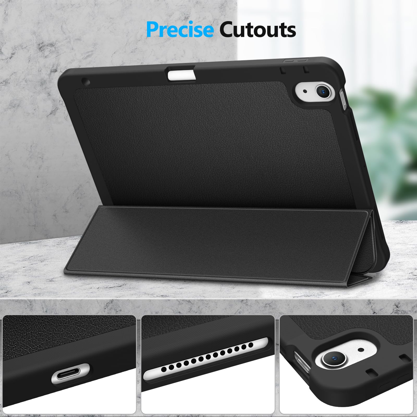 Fintie SlimShell Protective Case for iPad Air 11-inch (M3/M2) & 10.9-inch (5th/4th Gen) - Lightweight Flexible TPU Back Cover with Apple Pencil Holder - Perfect for Work, School & Travel - Black