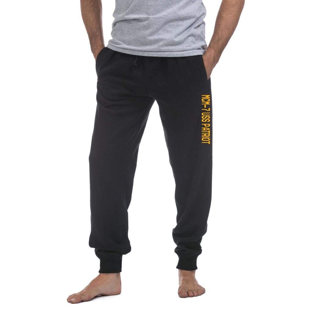USS Patriot MCM-7 Avenger Class Mine Countermeasures Ship Navy Warship Fleece Sweatpants - Large Black for Military Enthusiasts & Navy Veterans | Comfortable Lounge Pants for Home, Work & Outdoor Activities
