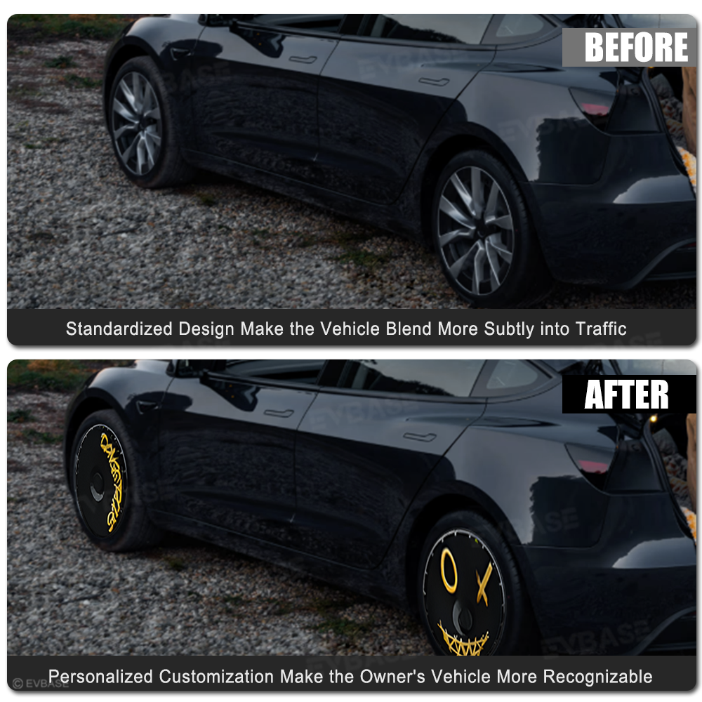 Tesla Model 3 Highland Hubcaps 18'' & 19'' Inch - Custom Graphic Full Coverage Wheel Covers Set of 4 - Premium Car Accessories for Enhanced Style & Protection - Perfect for Road Trips, Daily Commutes & Car Shows