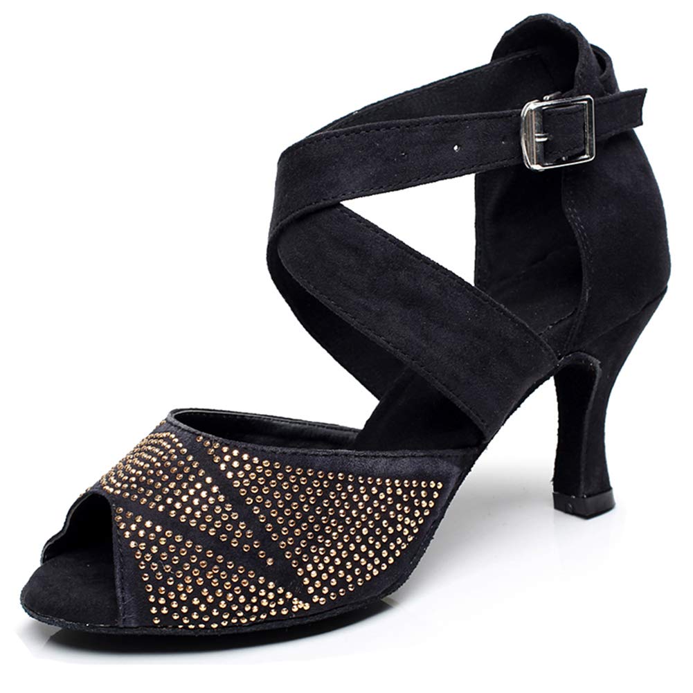 Hipposeus Women's Rhinestone Latin Dance Shoes for Salsa - Professional Practice & Performance Shoes Model 7142 | Perfect for Ballroom, Salsa Dancing & Stage Performances