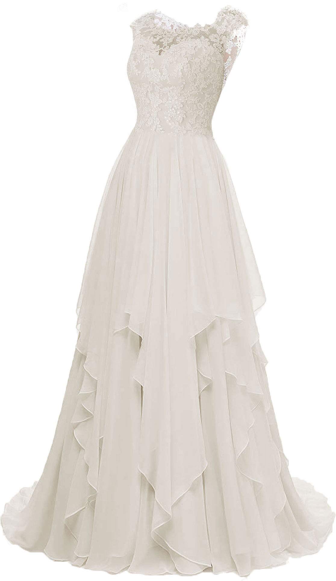 Elegant Lace A-Line Chiffon Wedding Dress for Bride - Beach & Outdoor Ceremony Gown | Perfect for Beach Weddings, Garden Parties & Romantic Vows