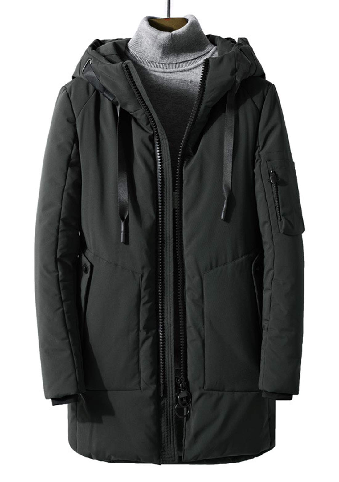Men's Winter Warm Full-Zip Hooded Puffer Jacket with Drawstring - Lightweight Insulated Coat for Outdoor Activities, Hiking & Casual Wear