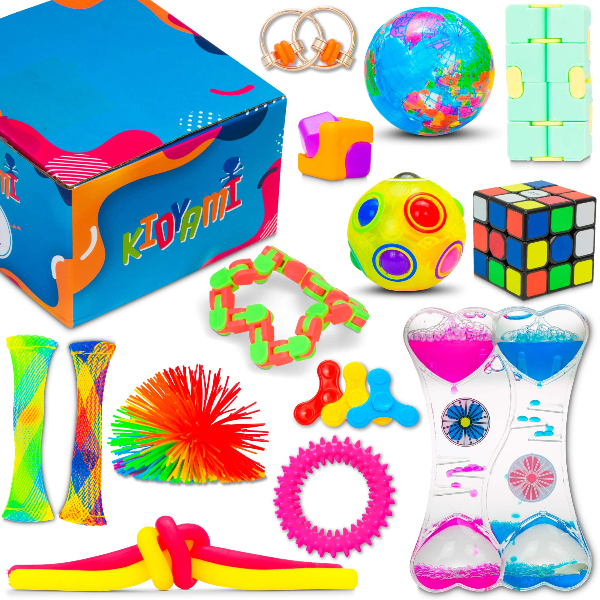 17-Piece Sensory Fidget Toys Set for Stress Relief - ADHD, Autism, Anxiety Relief for Kids & Adults - Includes Infinity Cube, Rainbow Puzzle Ball, Fidget Spinners & Bike Chain - Perfect for Classroom, Office & Travel Stress Management