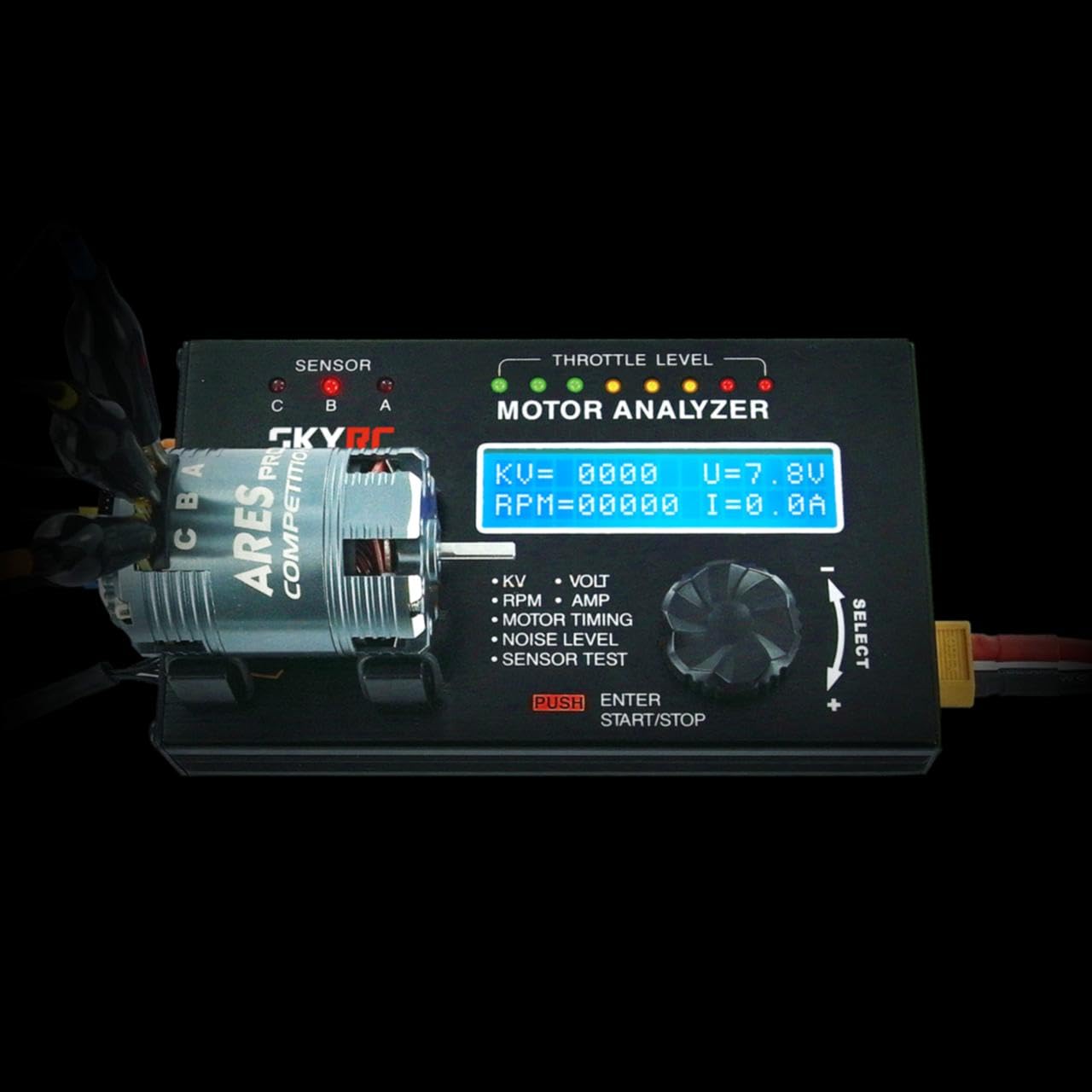 SkyRC Brushless Motor Analyzer - Precise KV, RPM & Timing Measurement Tool with Hall Sensor Check, 2x16 LCD Display | Perfect for RC Cars, Drones & DIY Hobby Projects