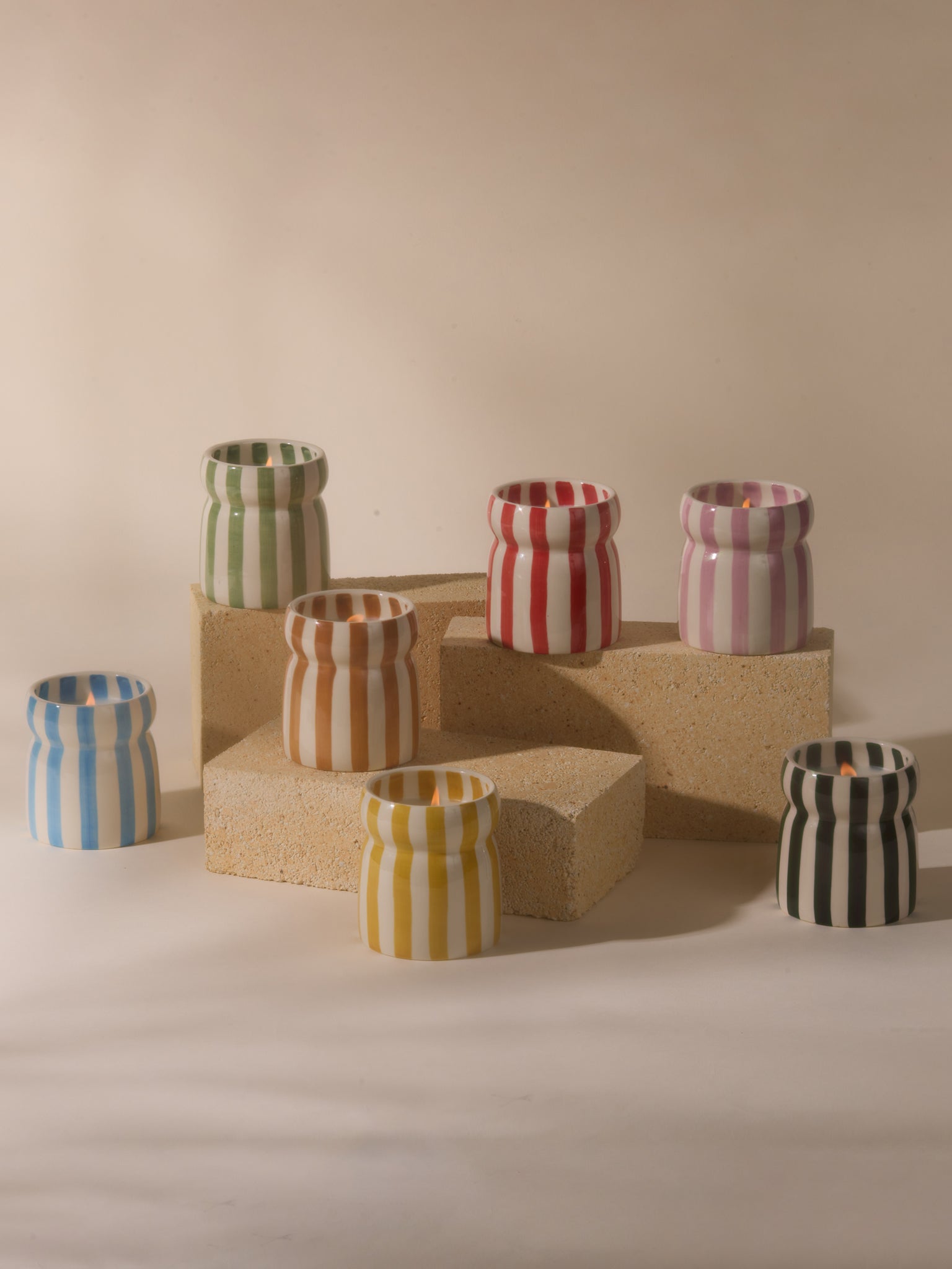 Paddywax Cabana Striped Ceramic Candle - Bora Bora Scent | Handmade Home Decor for Relaxation & Aromatherapy | Perfect for Bathrooms, Bedrooms & Living Spaces