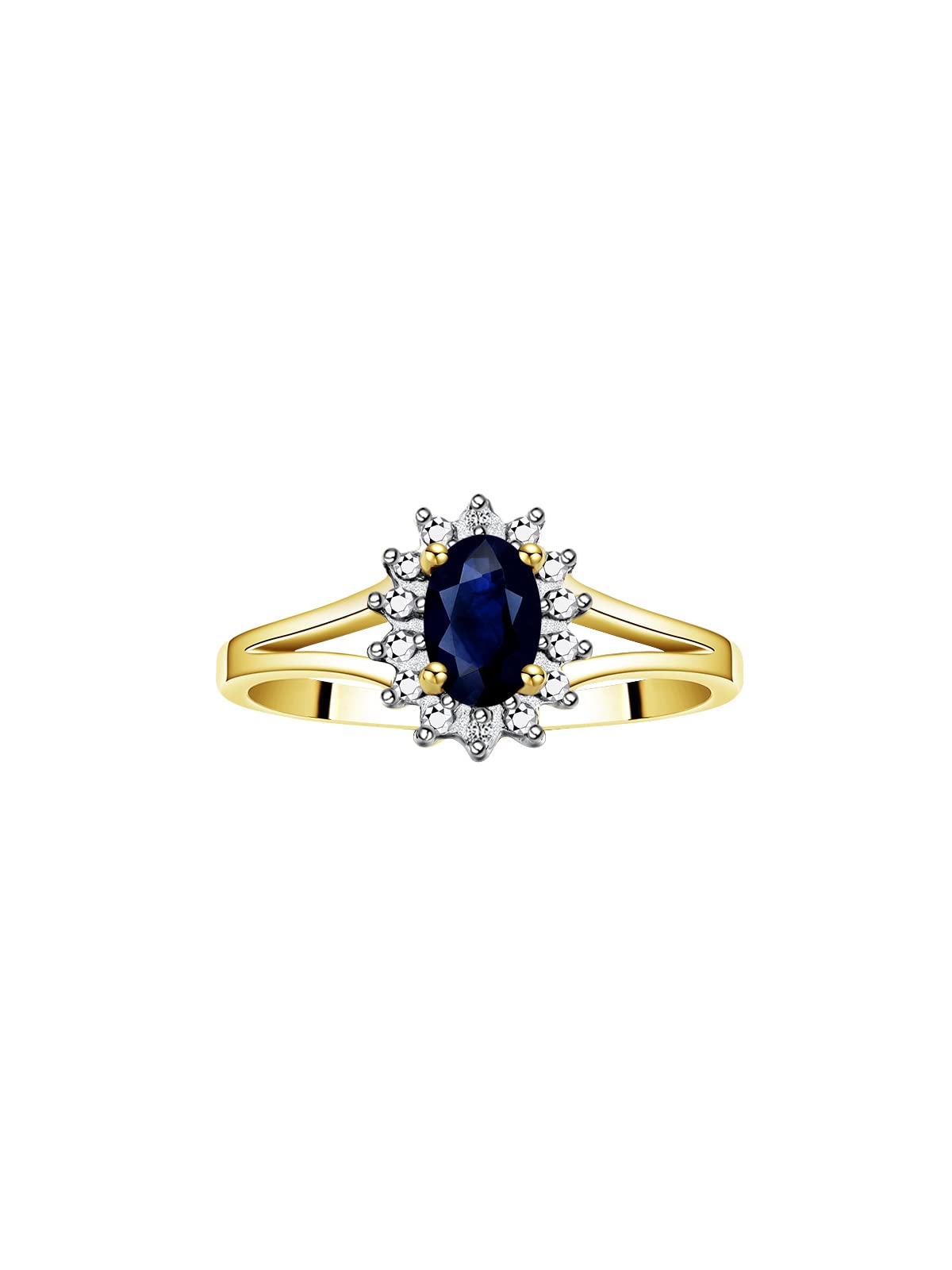 Rylos Women's Yellow Gold Plated Sterling Silver September Birthstone Jewelry Set - 6X4MM Sapphire Ring, Earrings & Pendant Necklace with Gemstones & Diamonds | Perfect Gift for Friends, Birthday & Special Occasions
